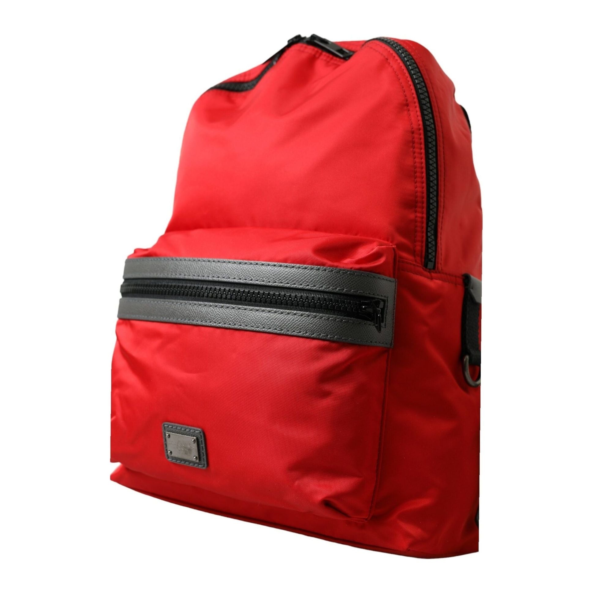 Elegant Red Nylon-Leather Backpack