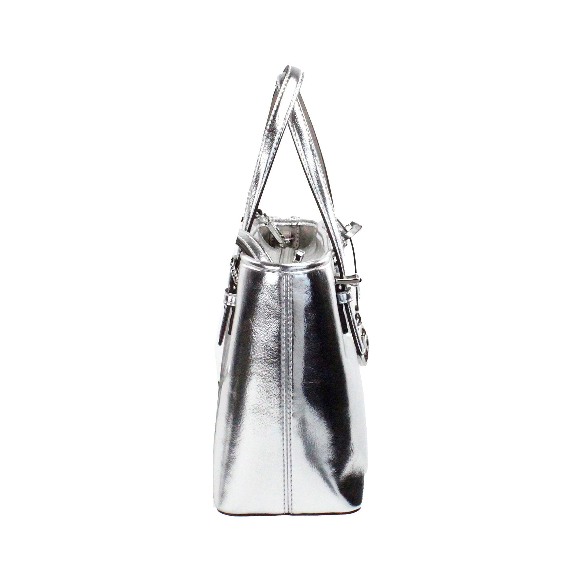 Jet Set Silver Metallic XS Carryall Top Zip Tote Bag Purse