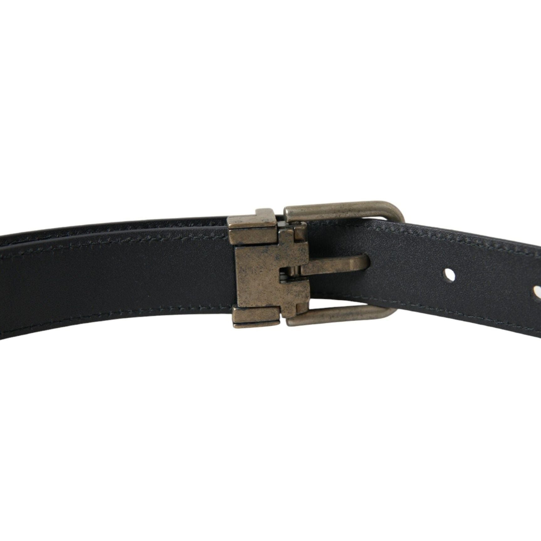 Elegant Blue Leather Belt with Metal Buckle