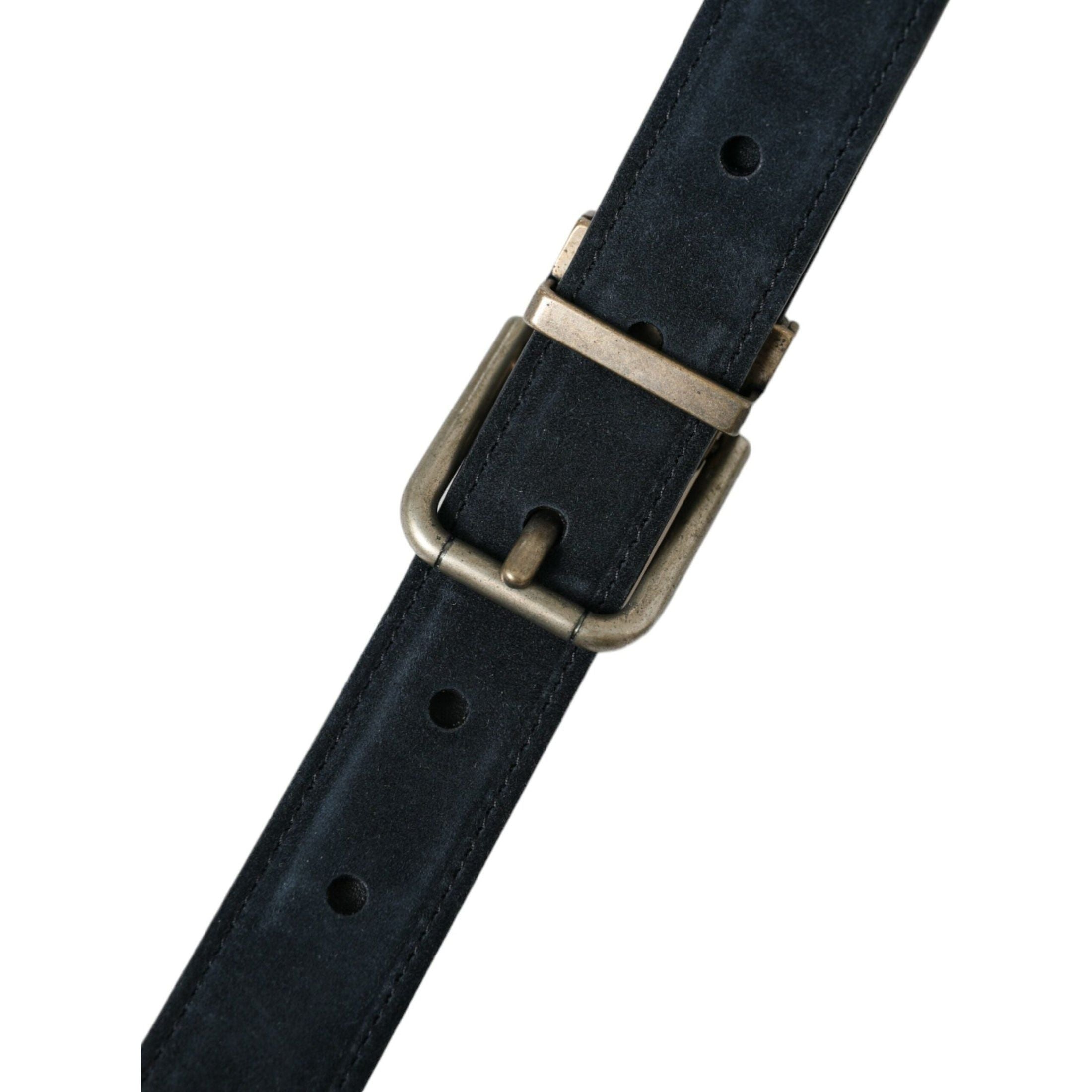 Elegant Blue Leather Belt with Metal Buckle