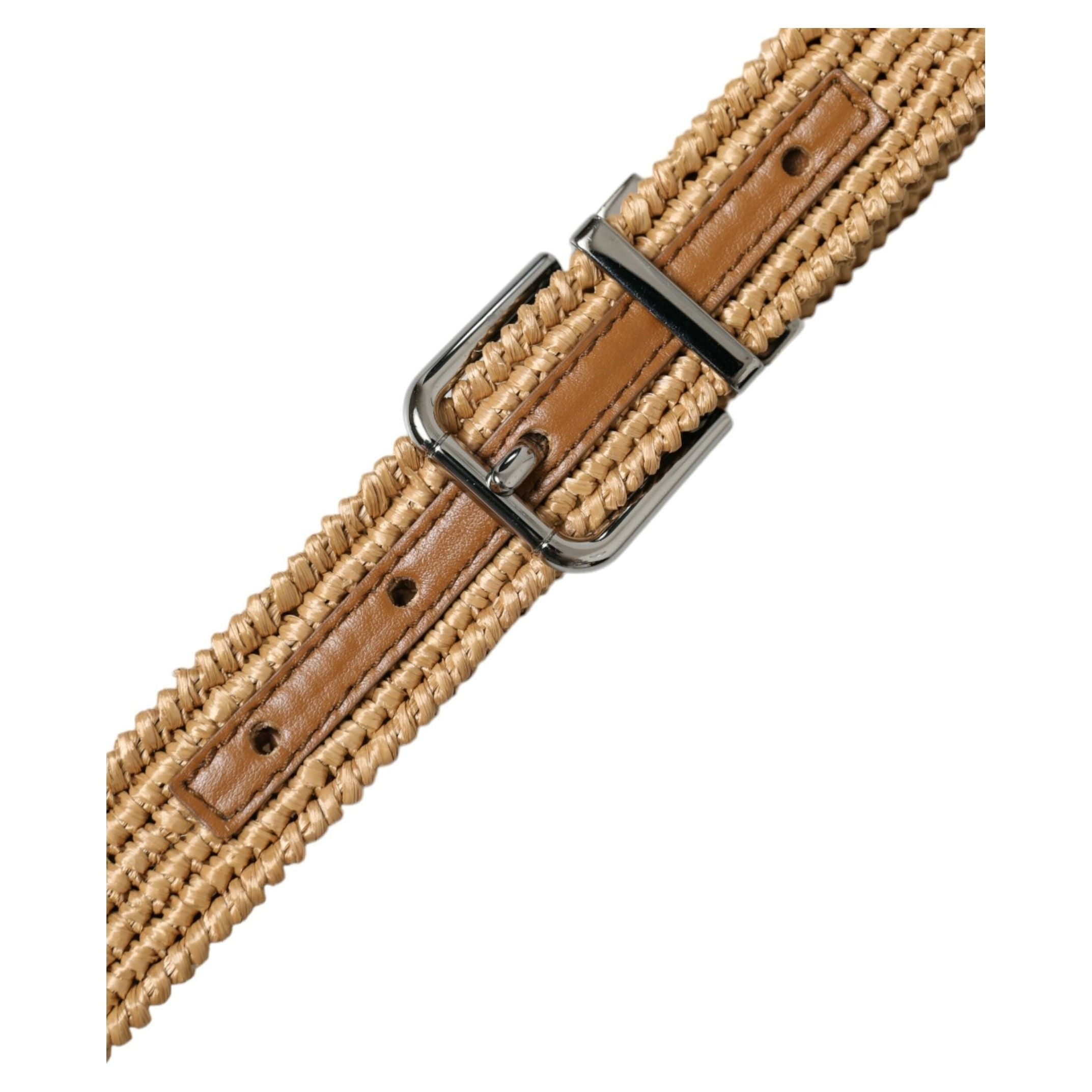 Elegant Beige Woven Leather Belt