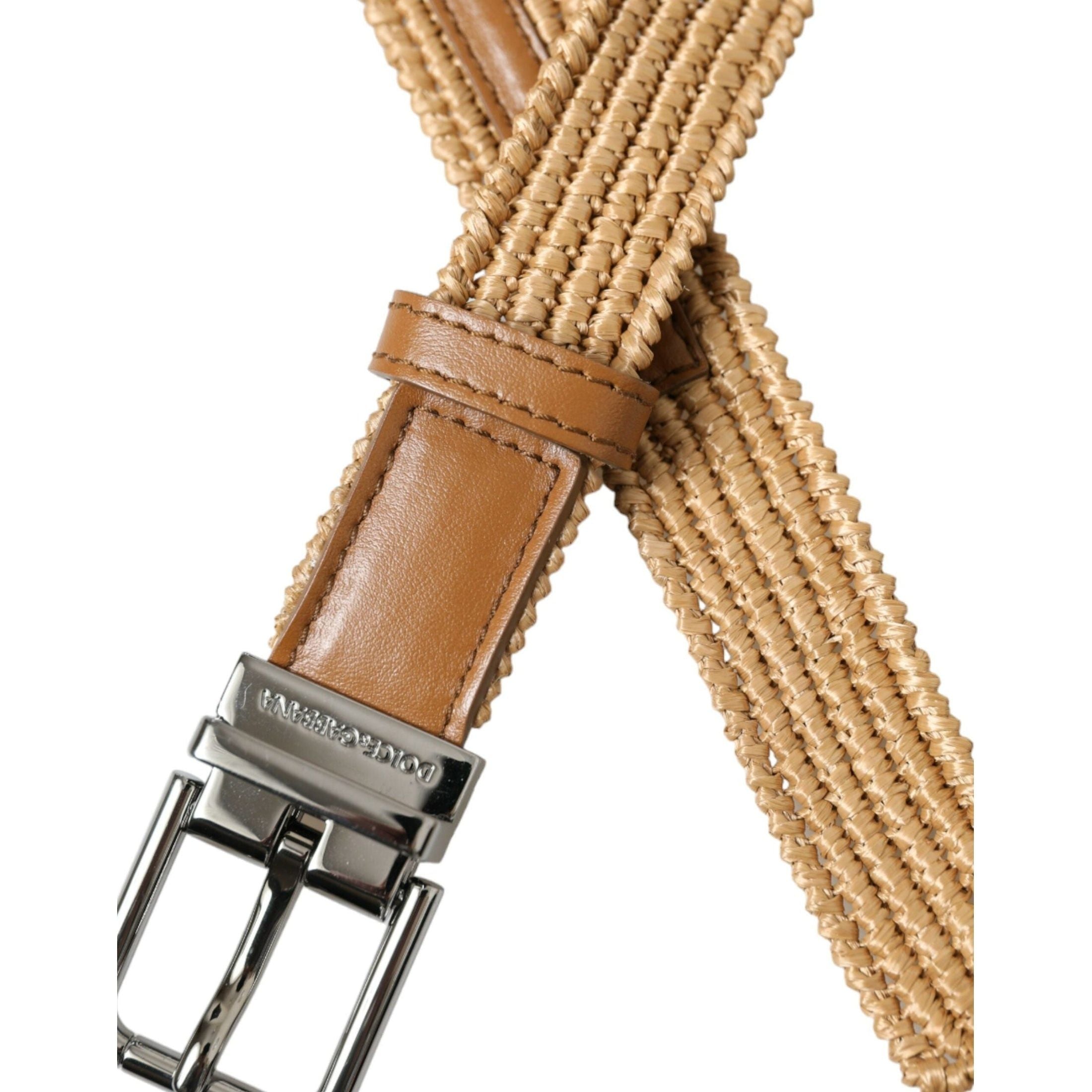 Elegant Beige Woven Leather Belt