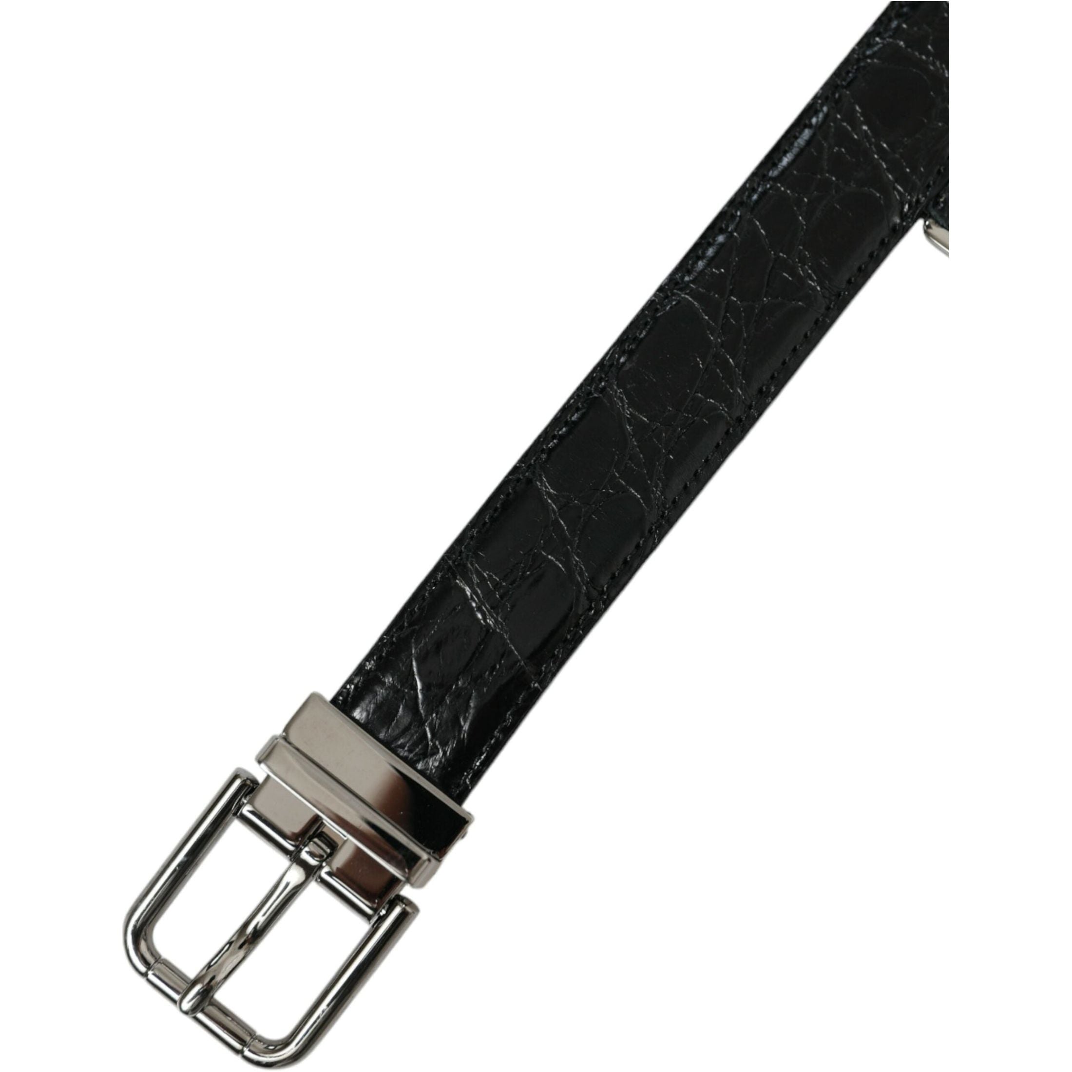 Elegant Black Leather Belt with Metal Buckle