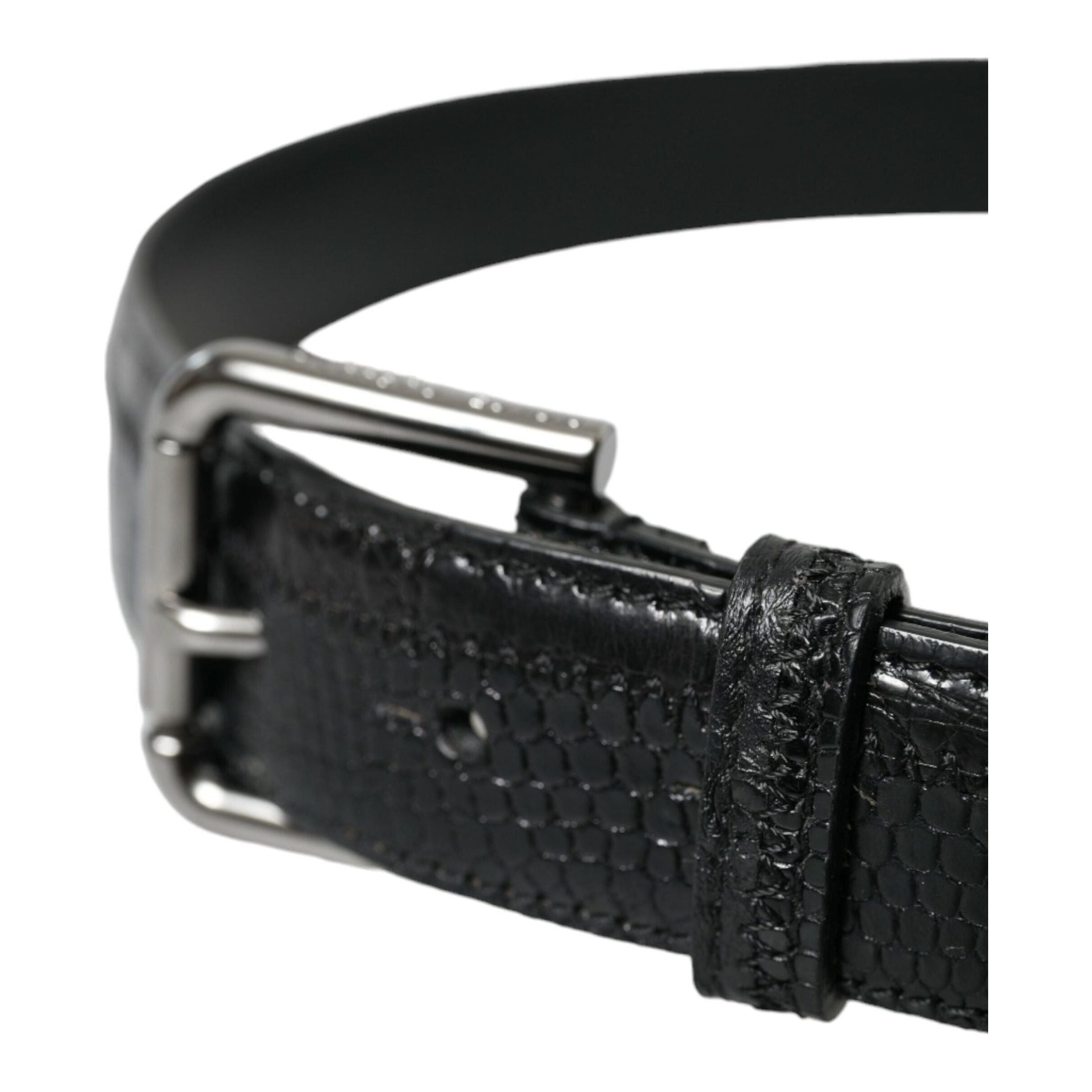 Elegant Black Leather Belt with Metal Buckle