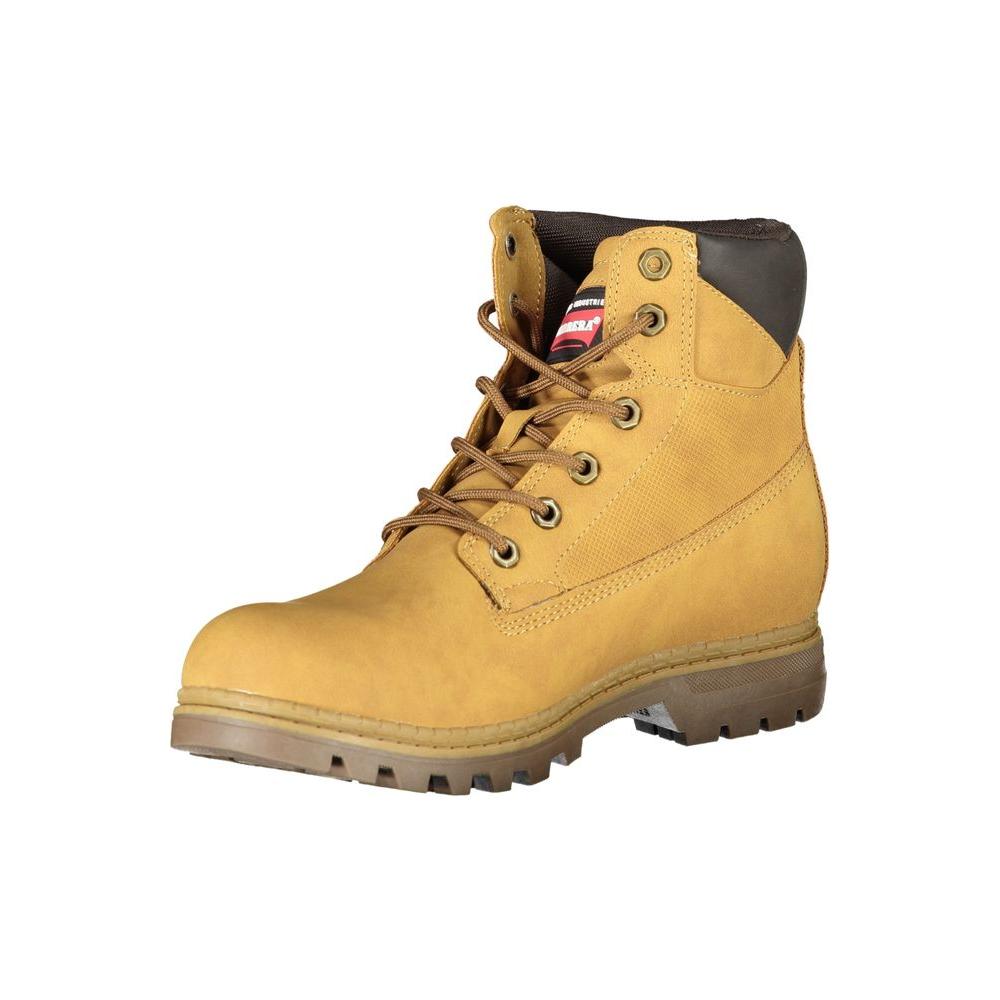 Vibrant Yellow Lace-Up Boots with Logo Detail