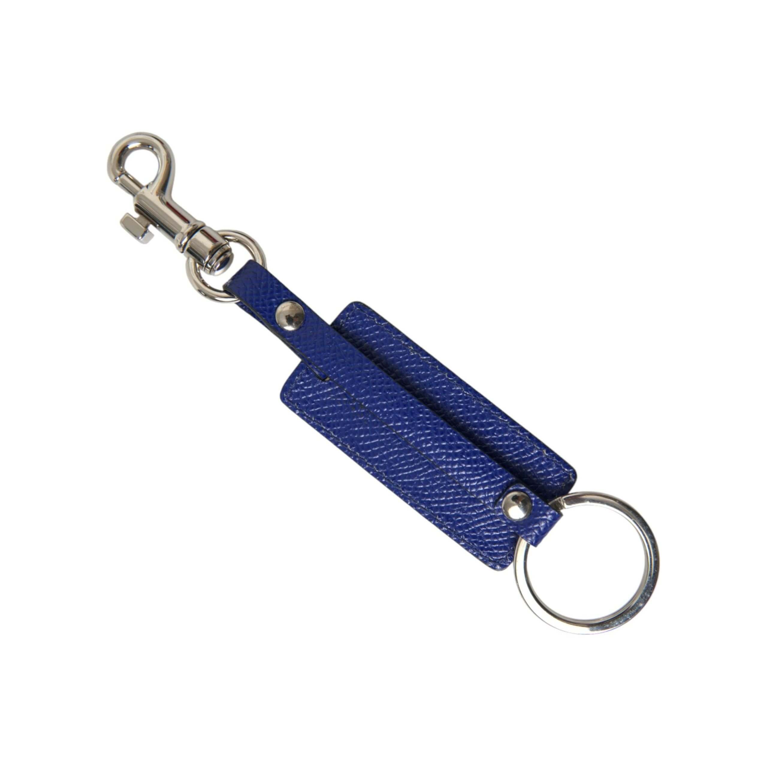 Elegant Blue Trifold Calf Leather Key Holder