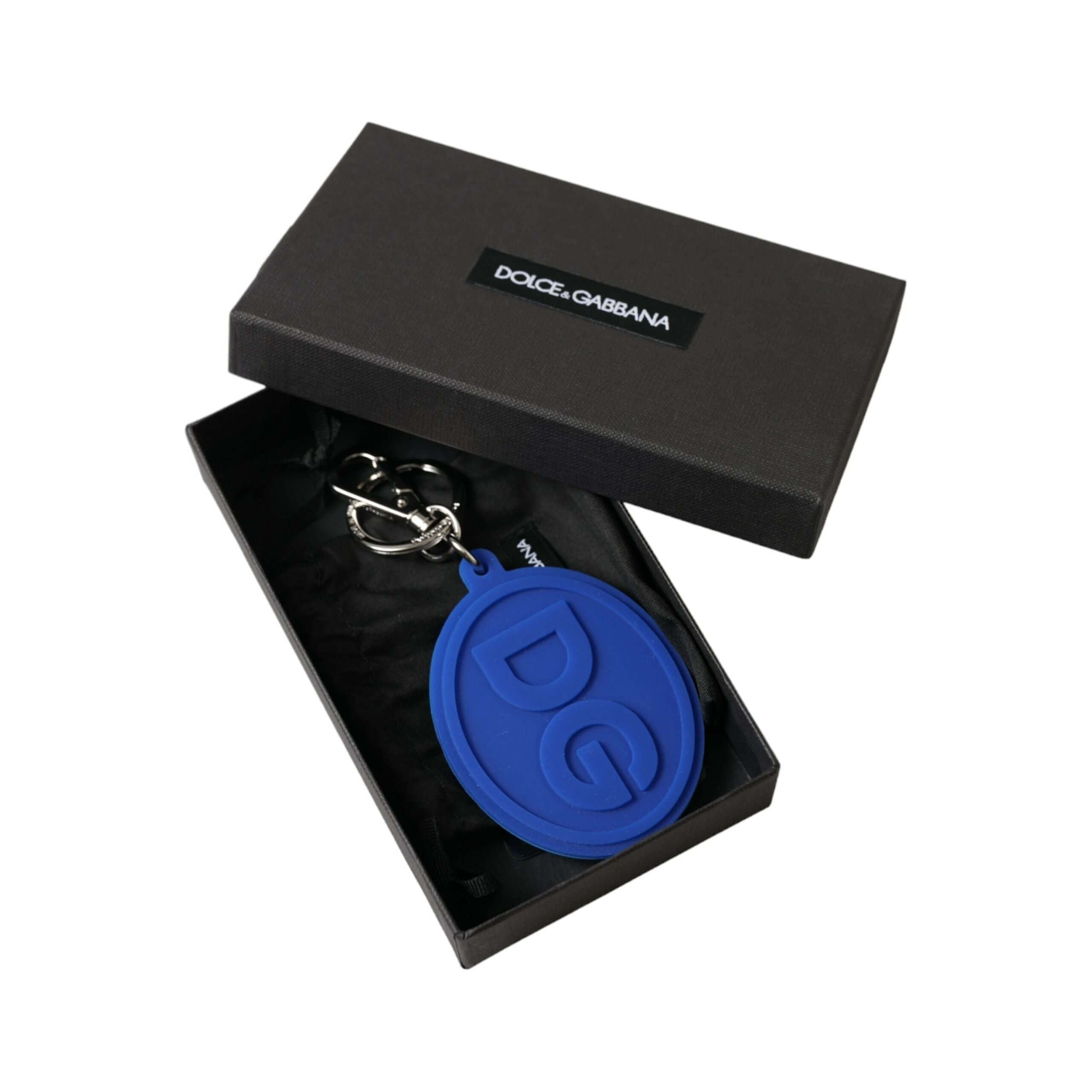 Elegant Blue Rubber Keychain with Brass Accents