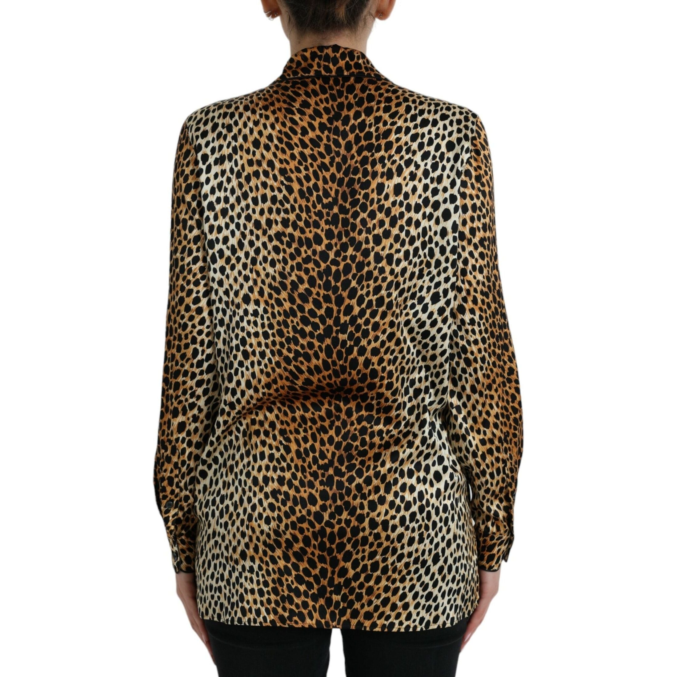 Elegant Brown Animal Print Silk Blouse