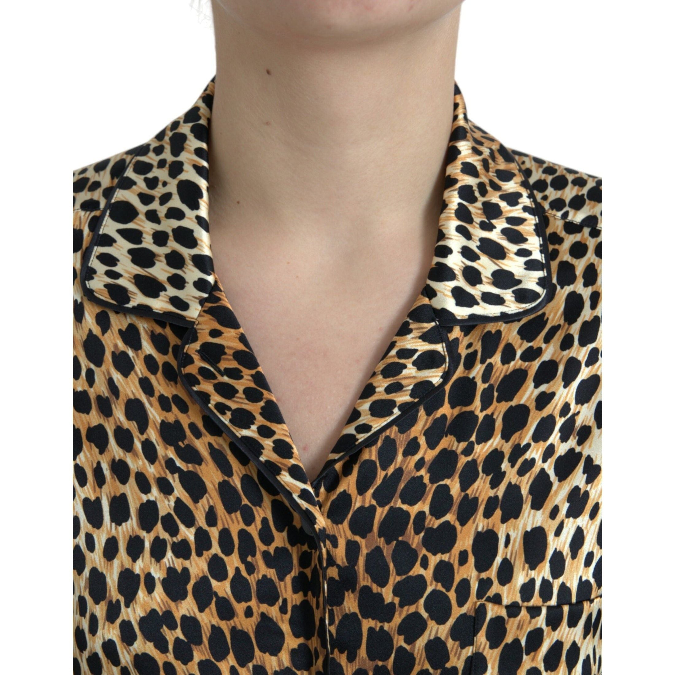 Elegant Brown Animal Print Silk Blouse