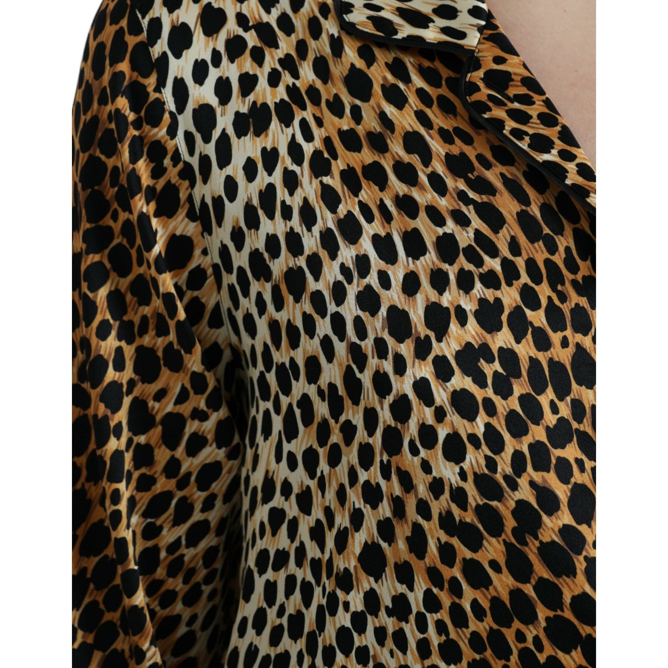 Elegant Brown Animal Print Silk Blouse