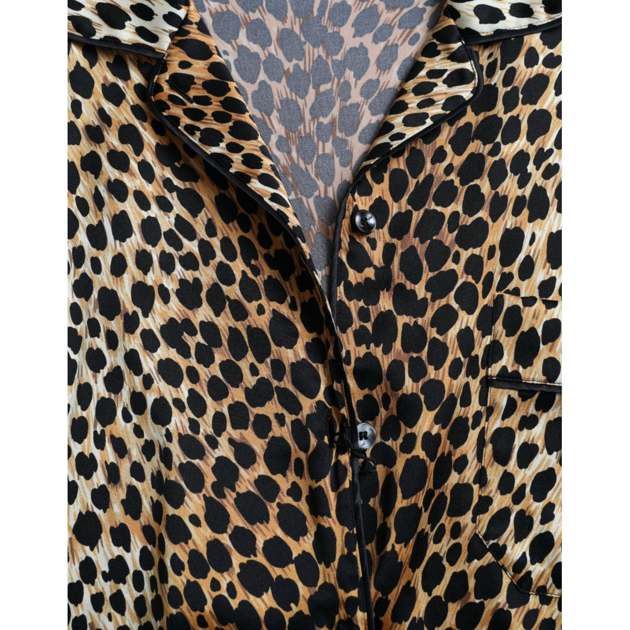 Elegant Brown Animal Print Silk Blouse