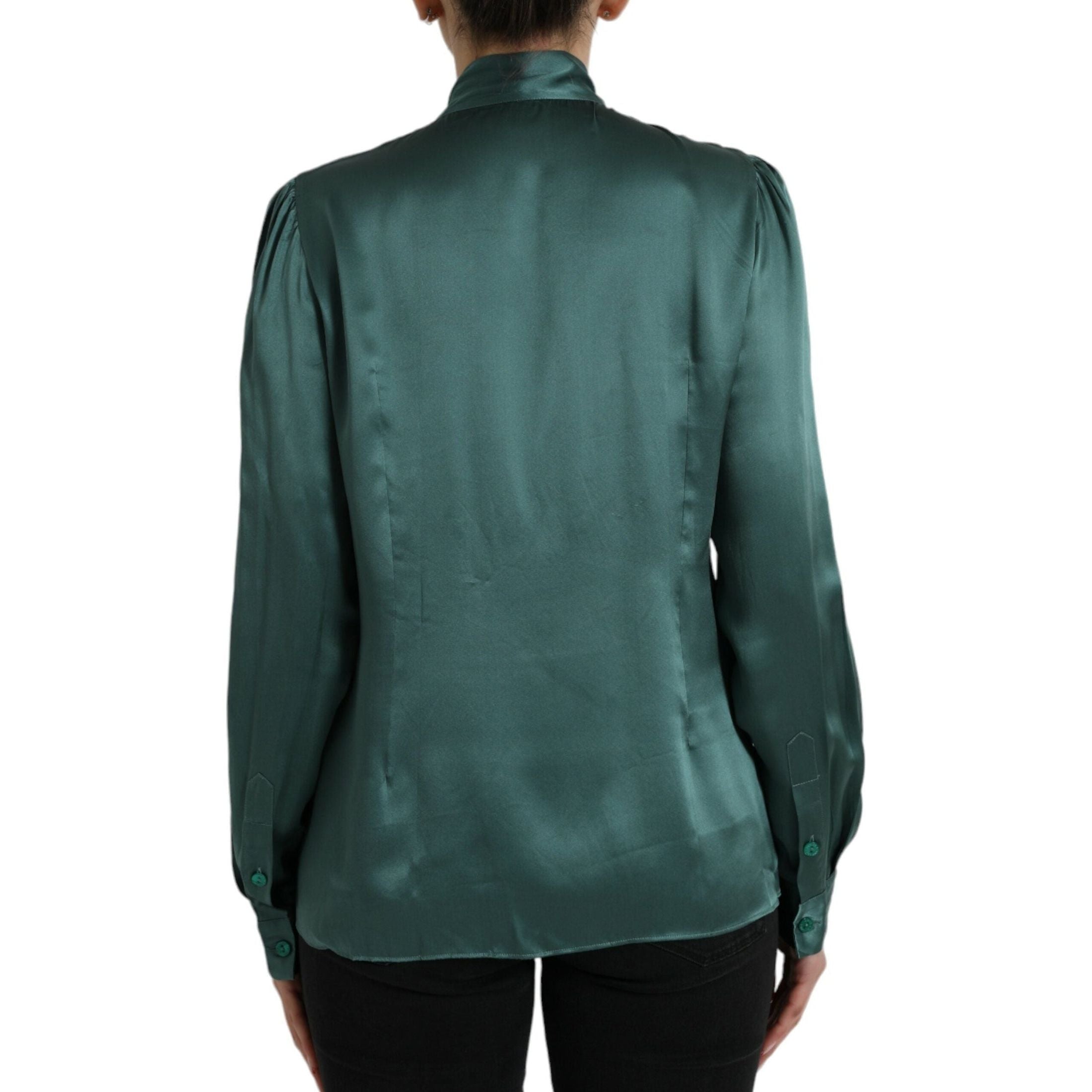 Elegant Dark Green Silk Blouse Top