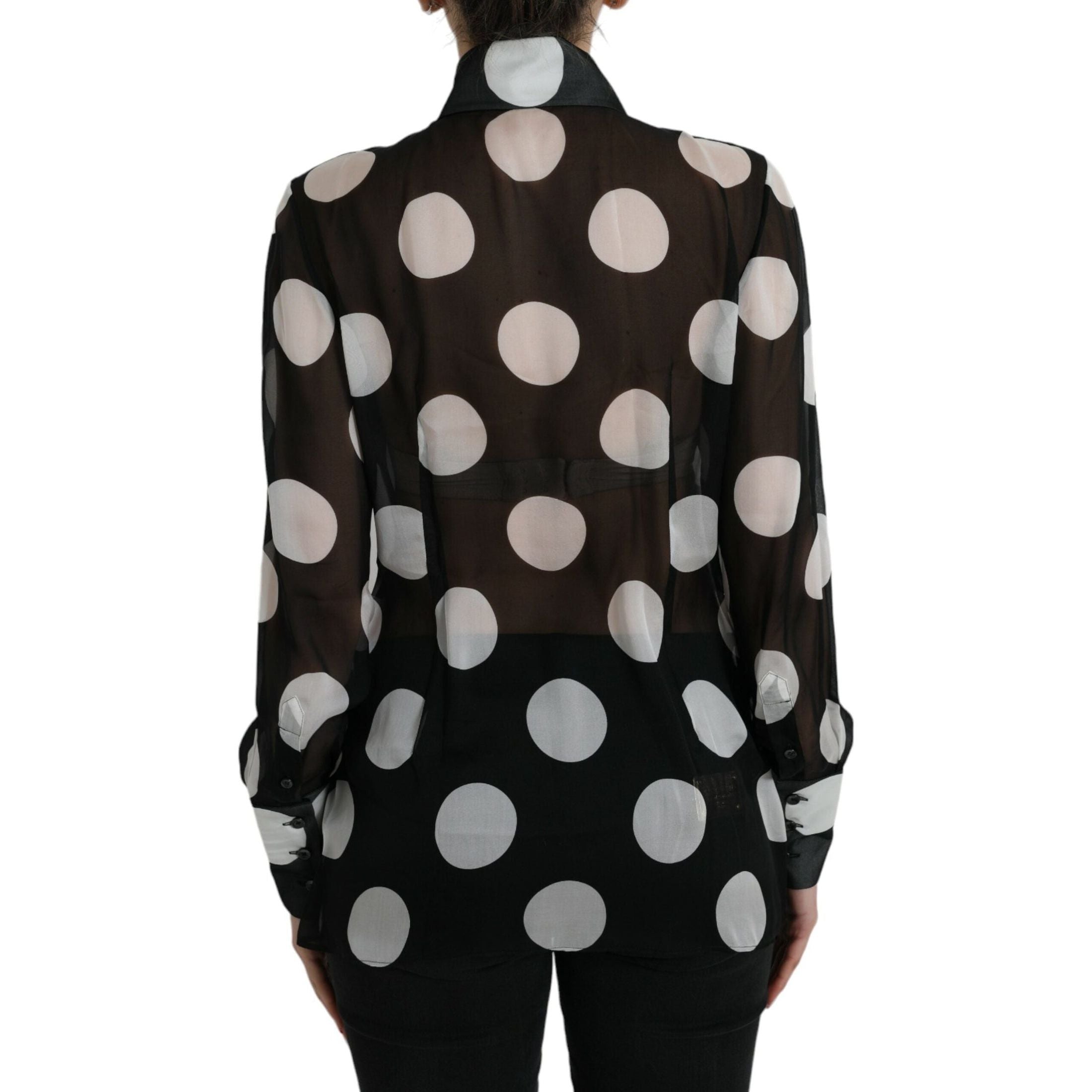 Silk Collared Button-Up Blouse in Black & White