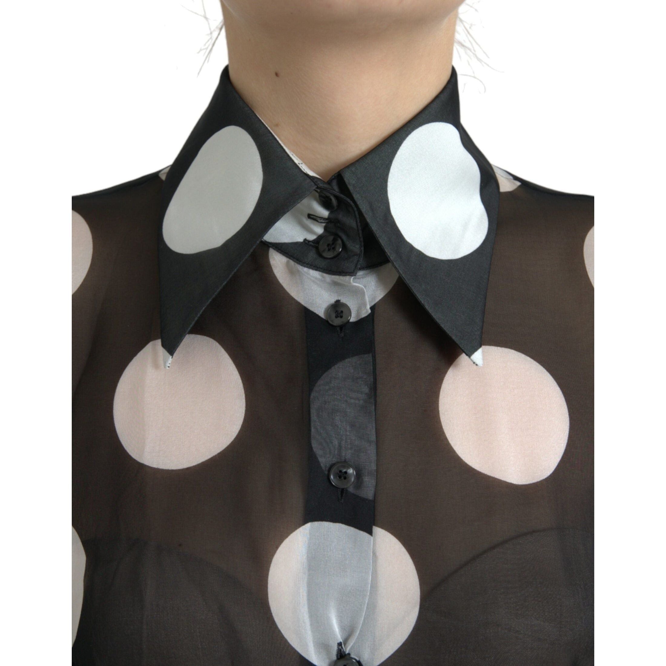 Silk Collared Button-Up Blouse in Black & White