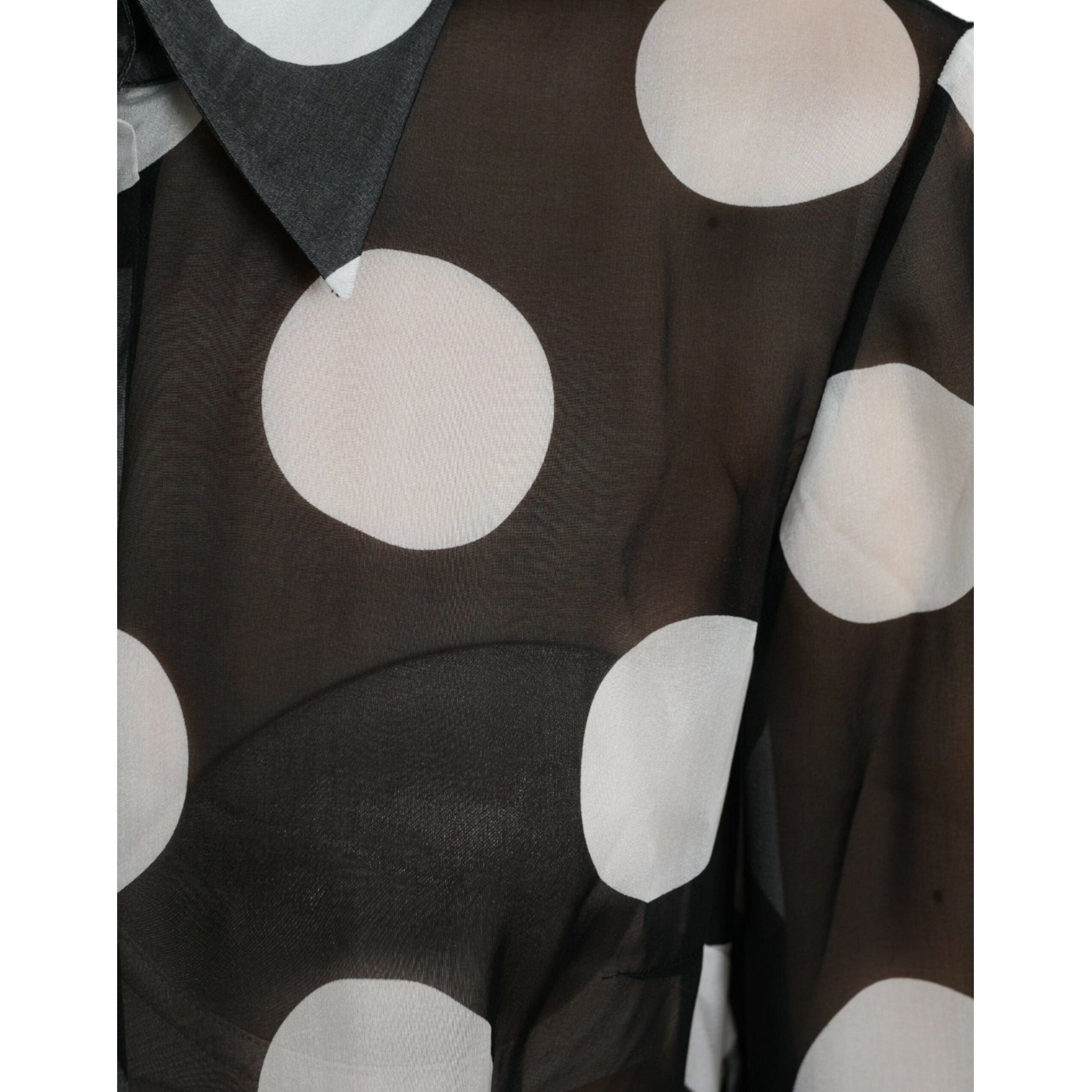 Silk Collared Button-Up Blouse in Black & White