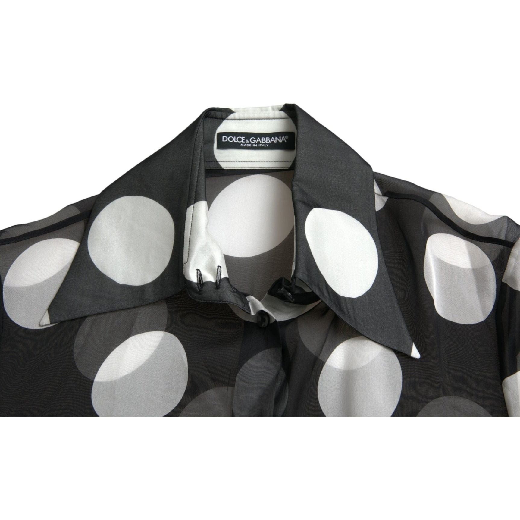 Silk Collared Button-Up Blouse in Black & White