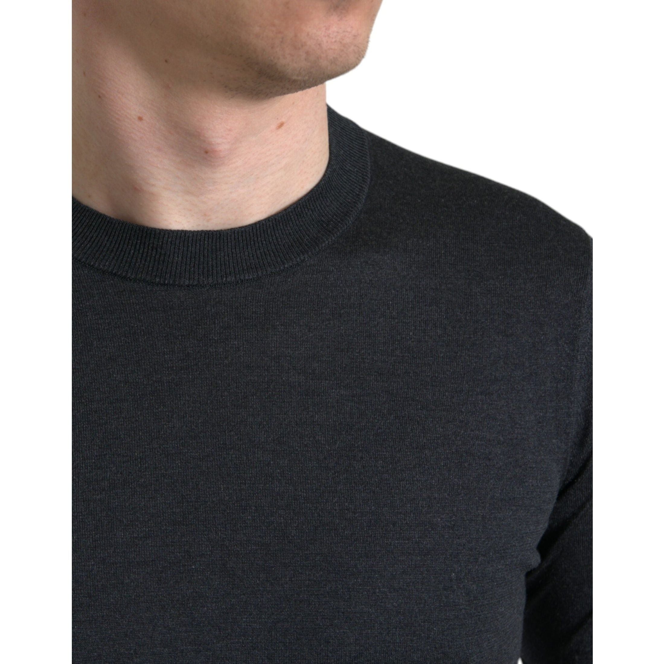 Elegant Silk Crew Neck Tee in Dark Grey