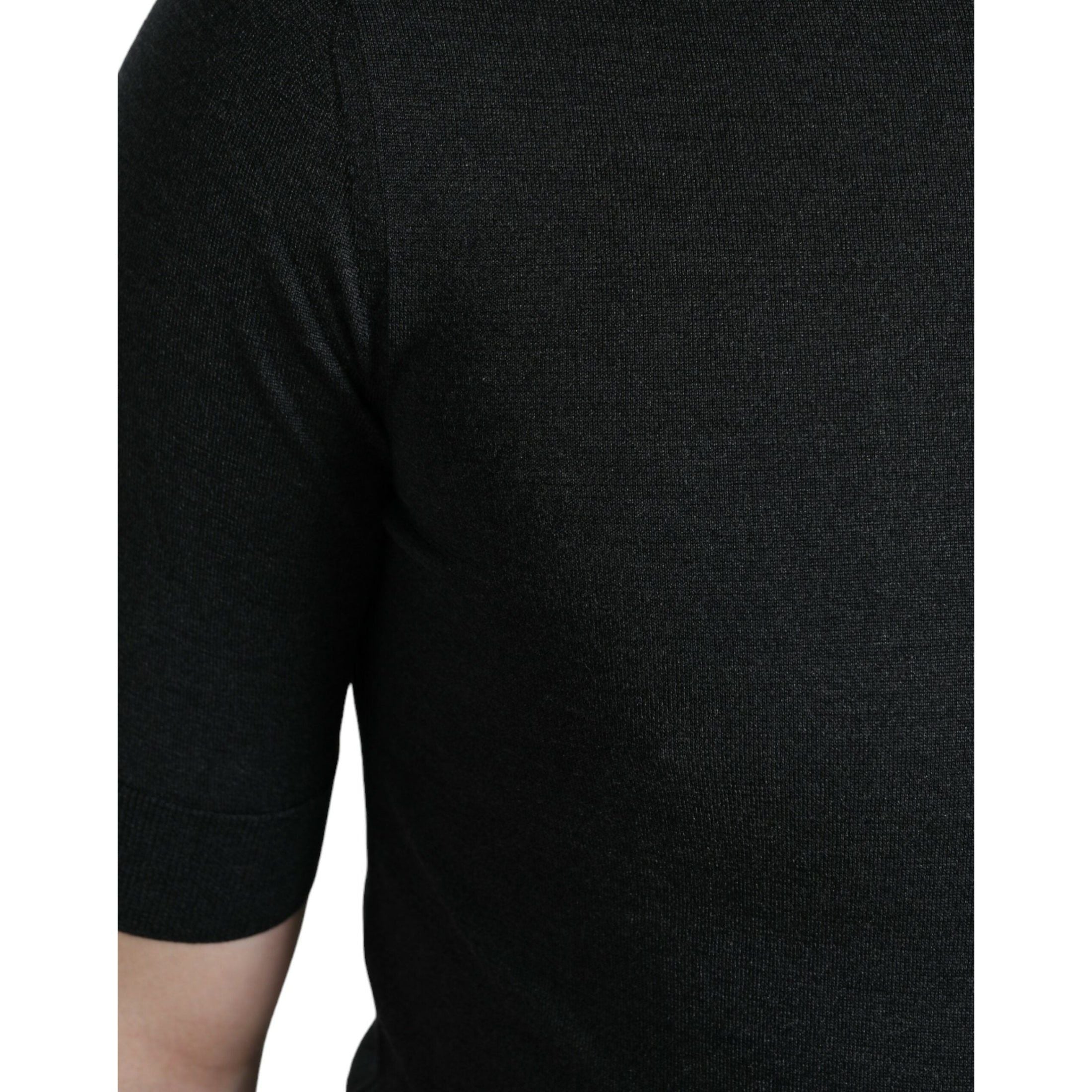 Elegant Silk Crew Neck Tee in Dark Grey