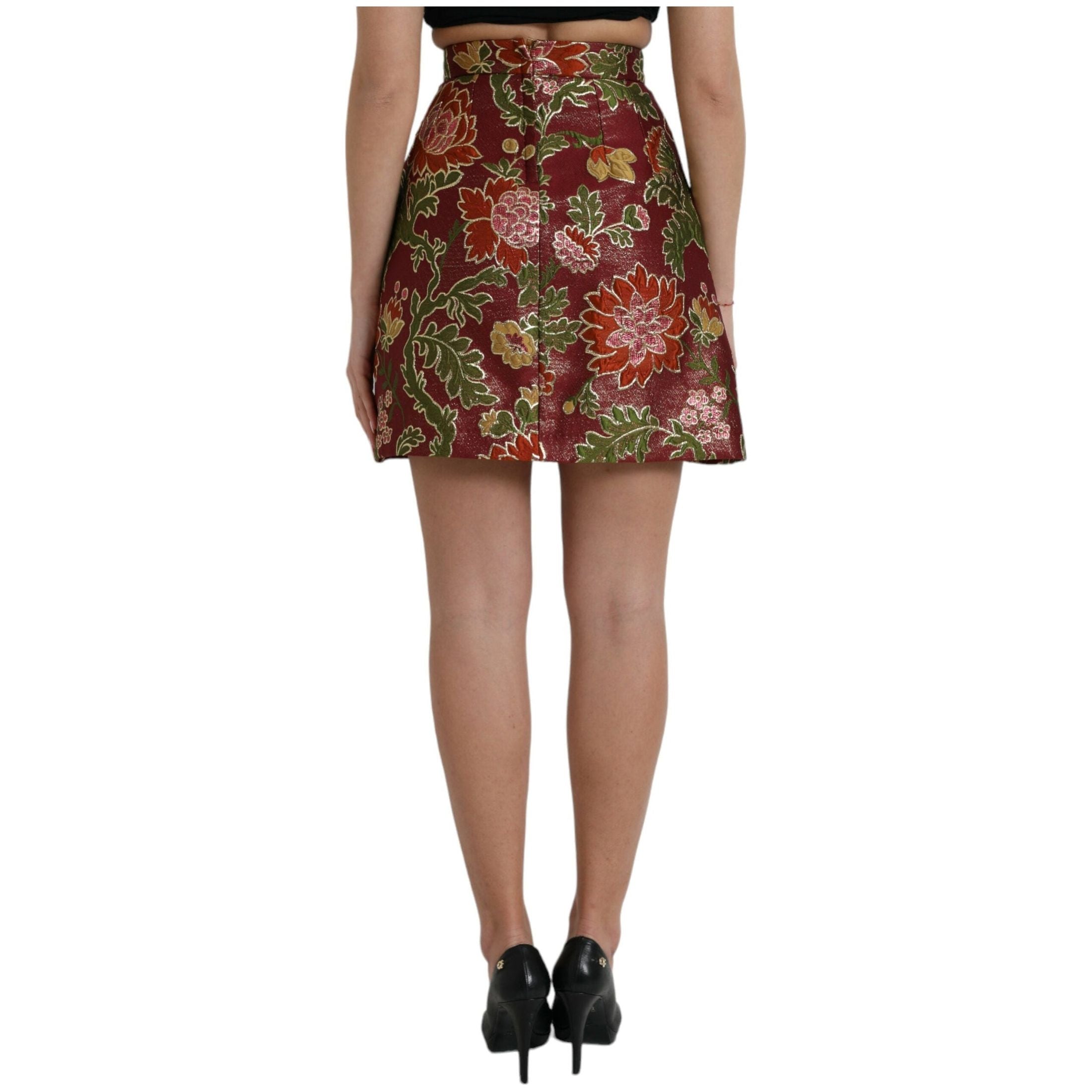 Maroon Floral Jacquard Mini Skirt