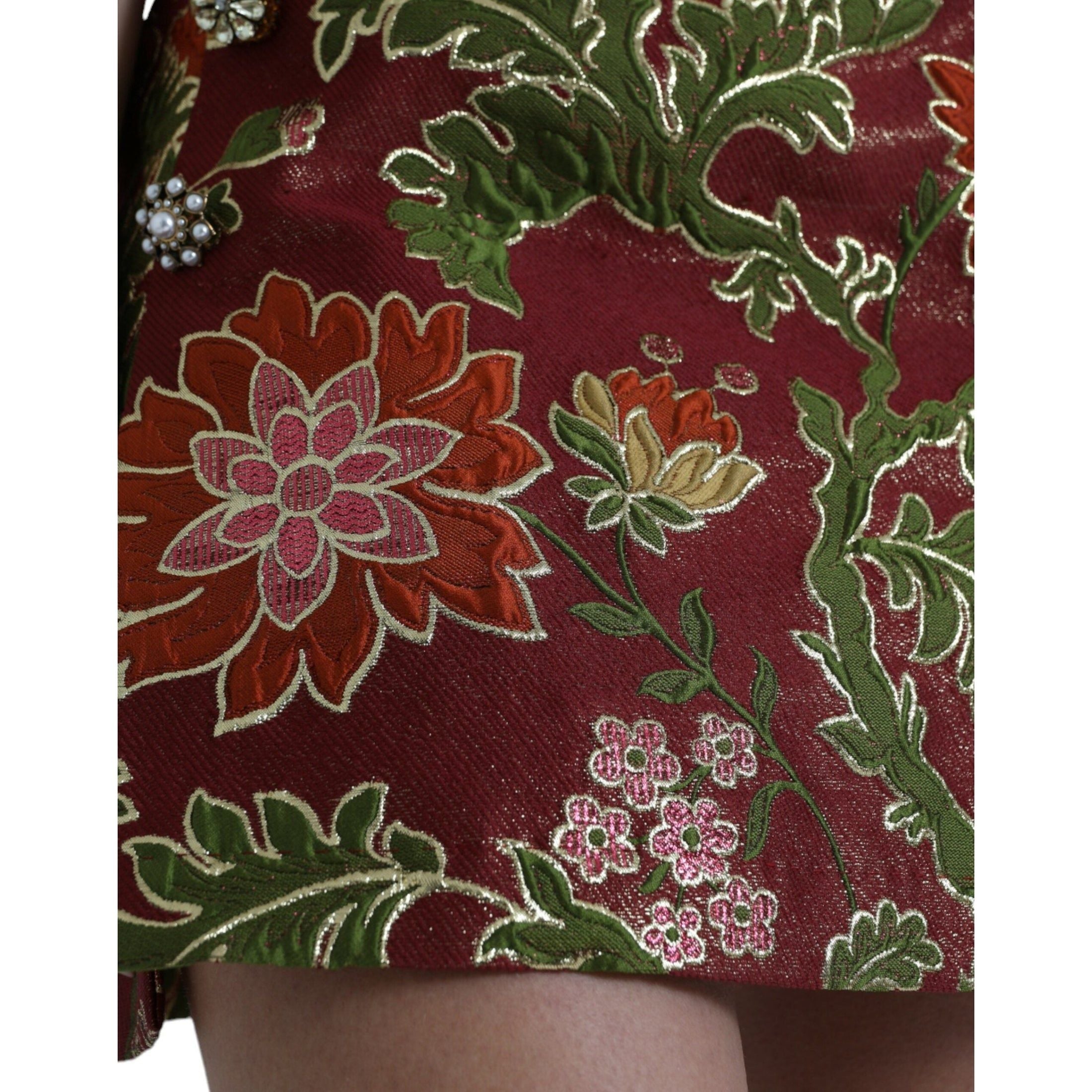 Maroon Floral Jacquard Mini Skirt