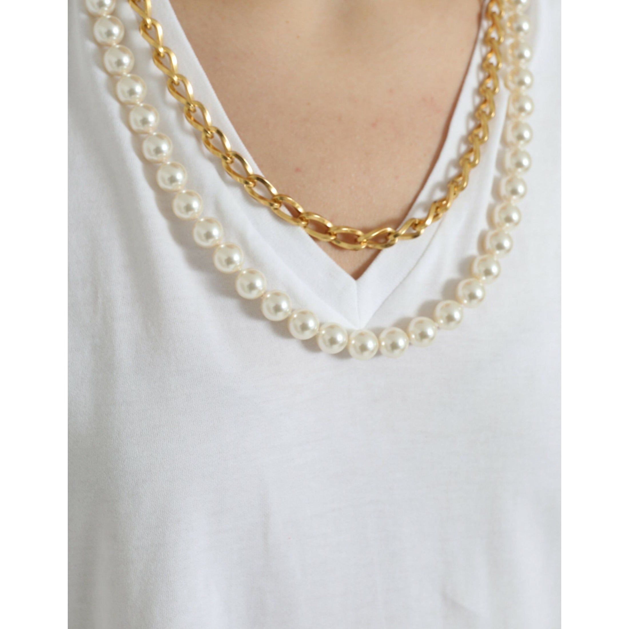 Elegant White Cotton Tee with Necklace Detail