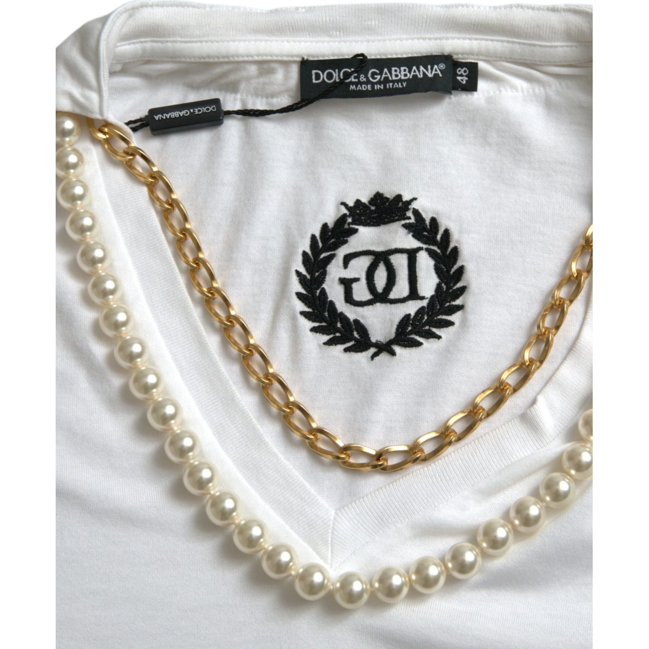 Elegant White Cotton Tee with Necklace Detail