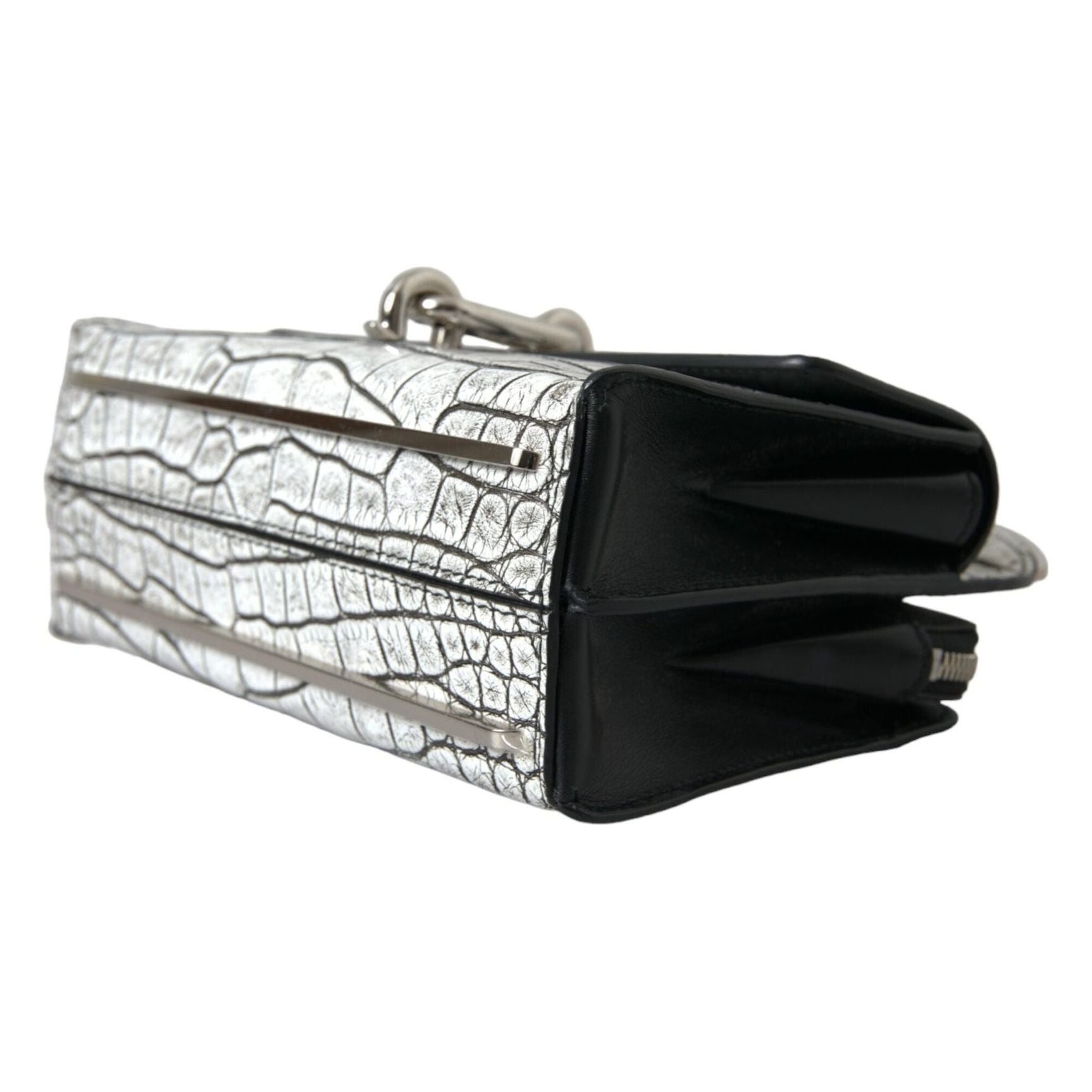 Metallic Silver Alligator Leather Mini Bag