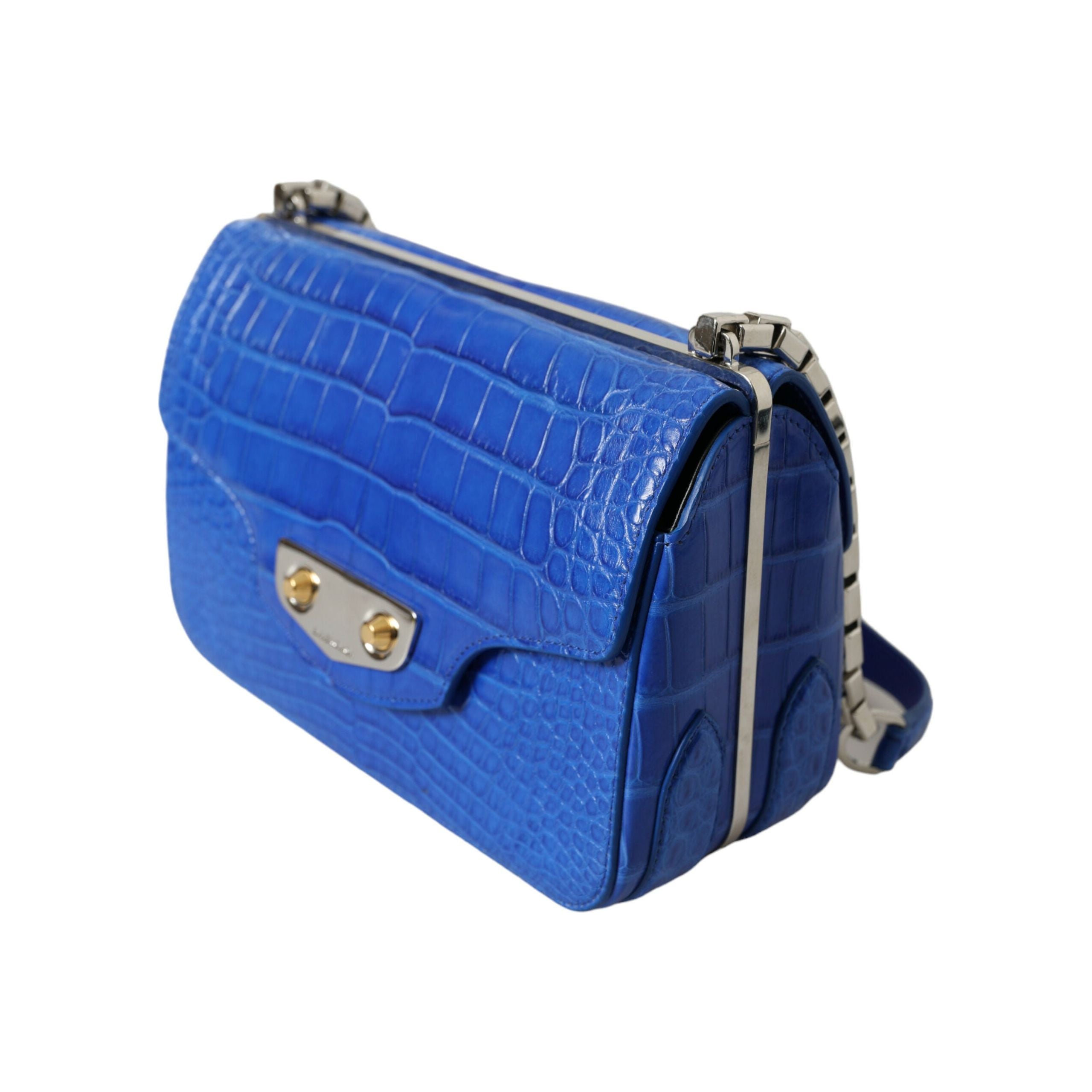 Alligator Skin Mini Shoulder Bag - Elegant Blue