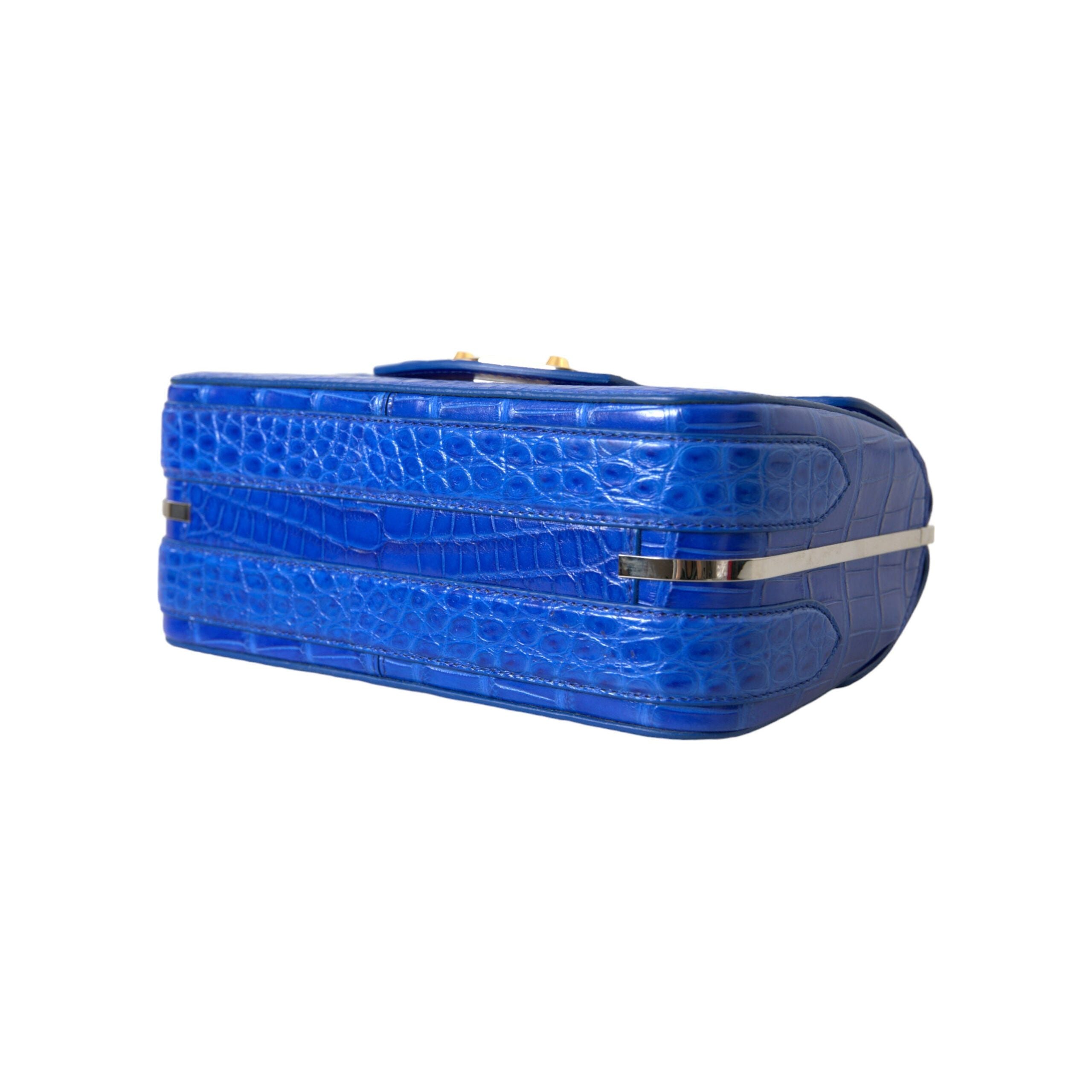 Alligator Skin Mini Shoulder Bag - Elegant Blue