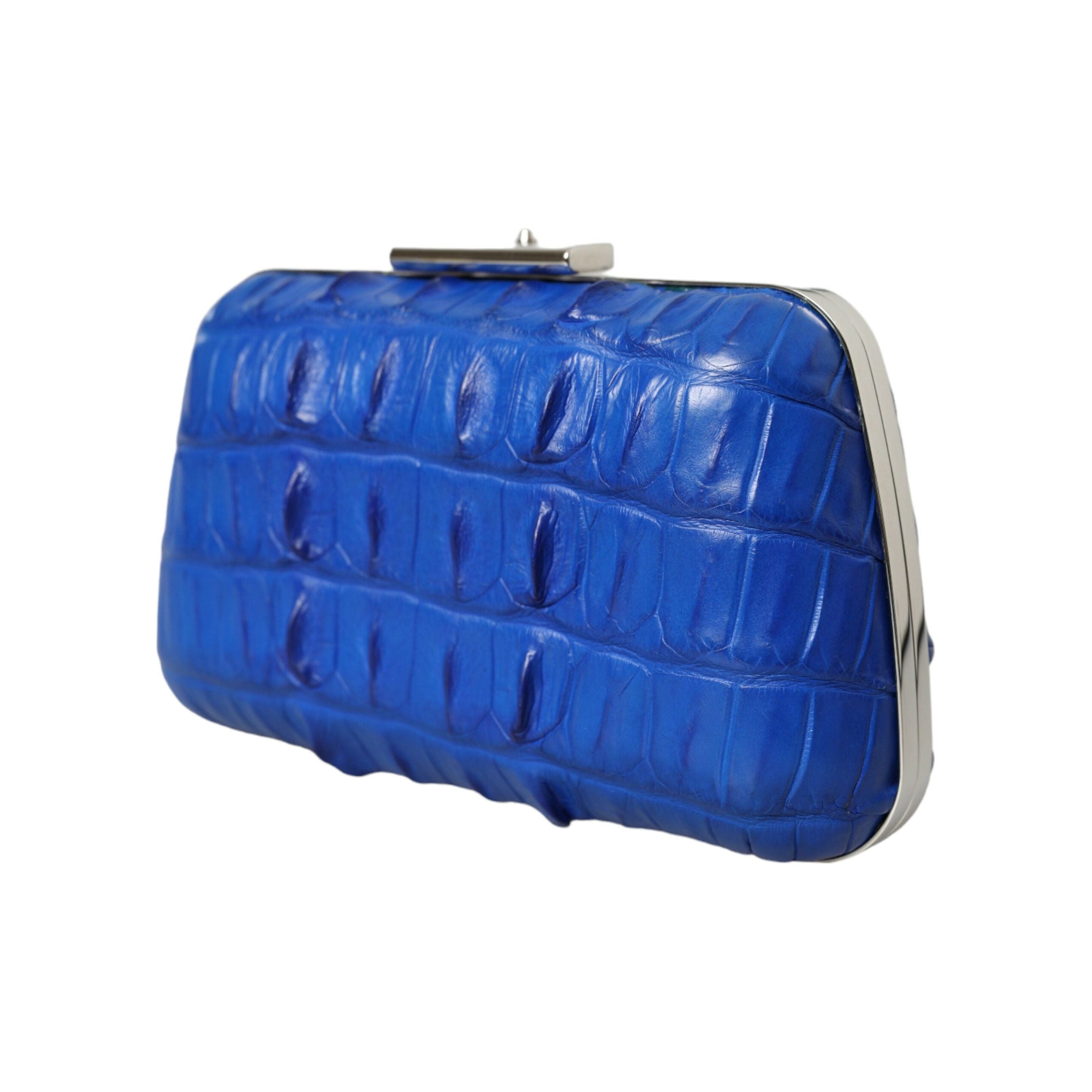 Electric Blue Crocodile Skin Clutch