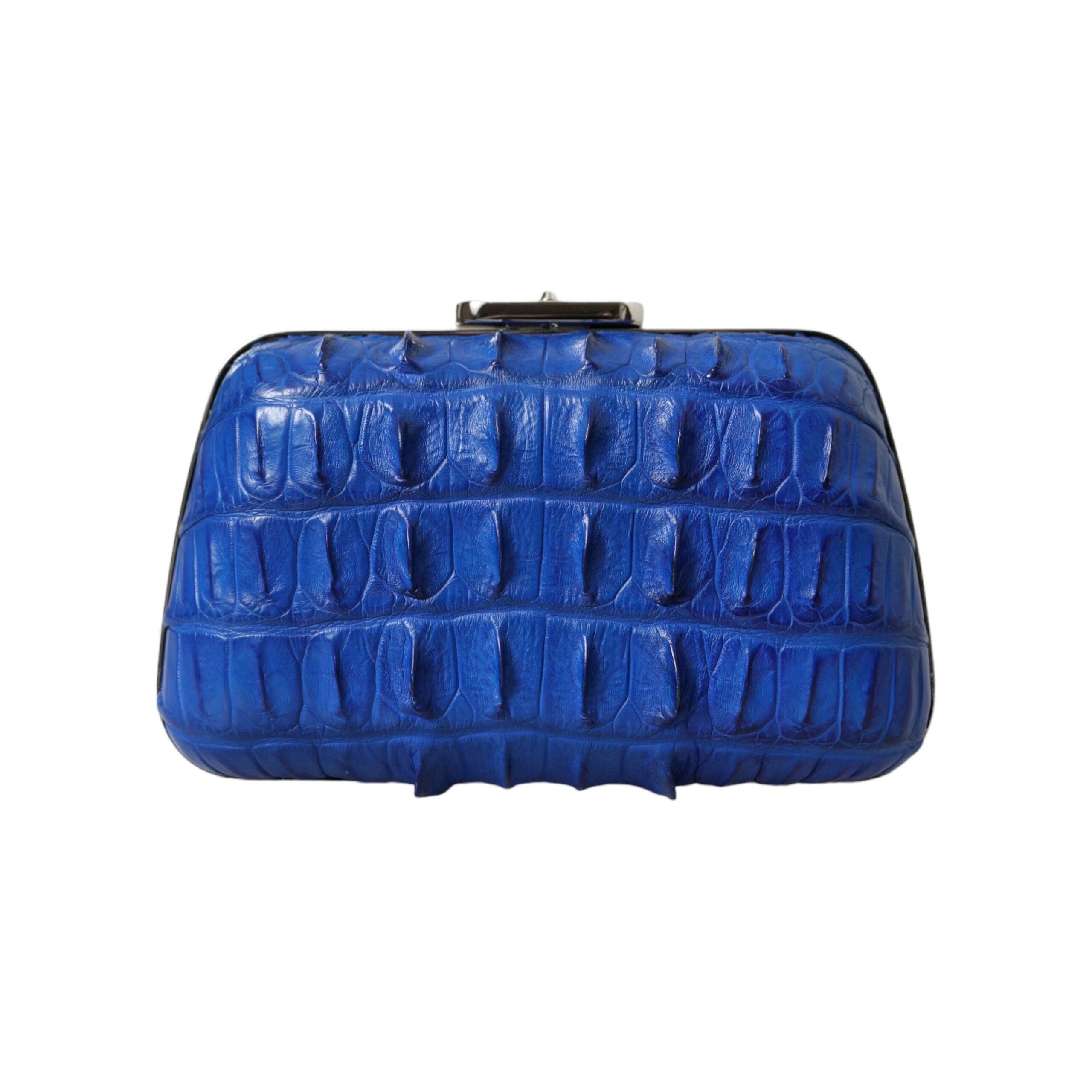 Electric Blue Crocodile Skin Clutch