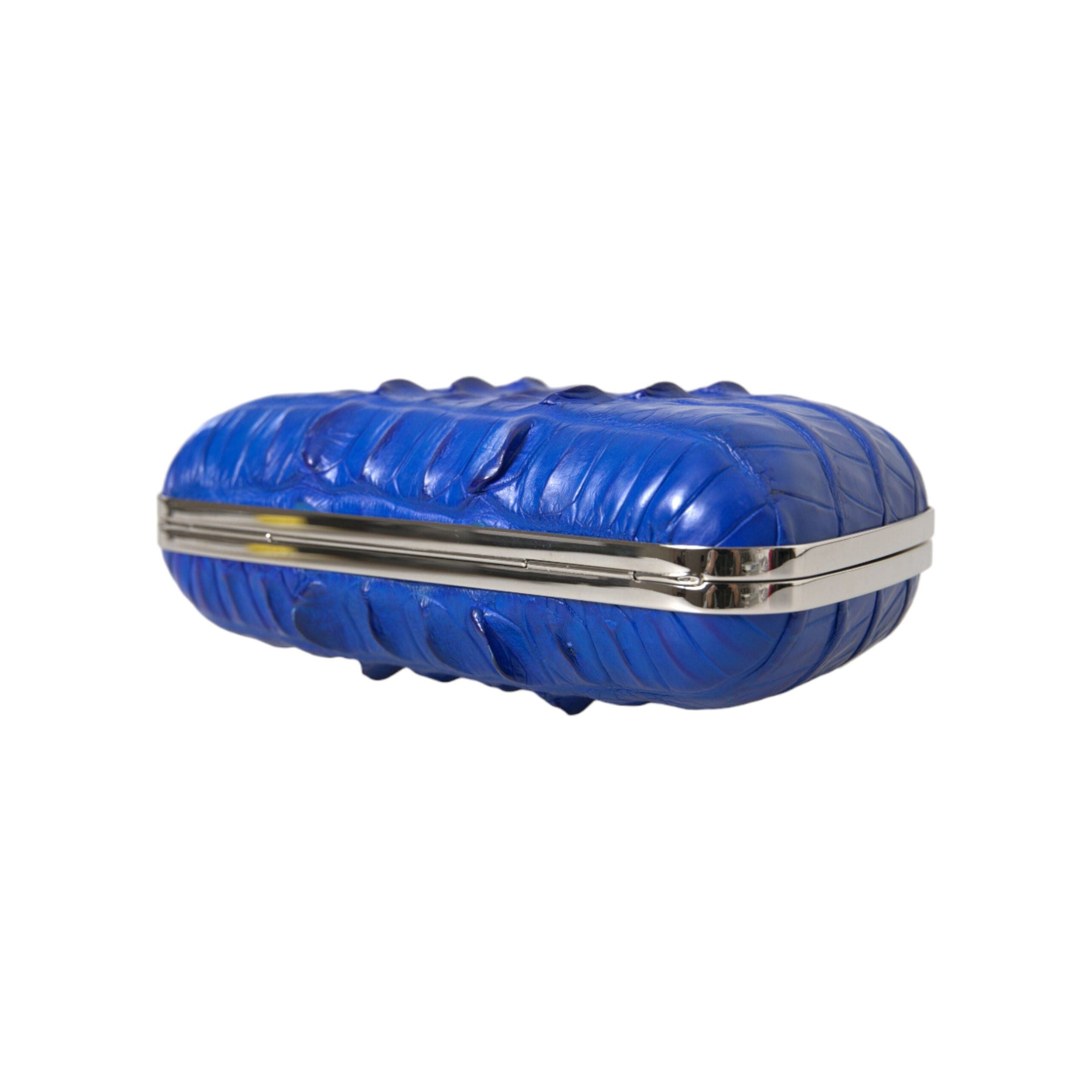 Electric Blue Crocodile Skin Clutch