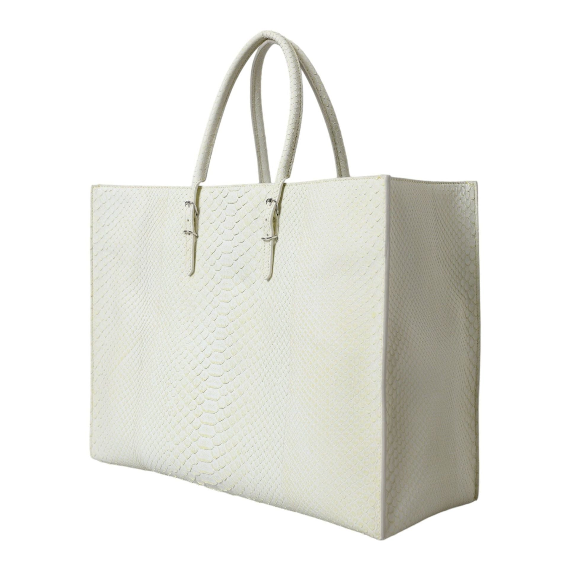 Chic Python Leather Tote in White & Yellow