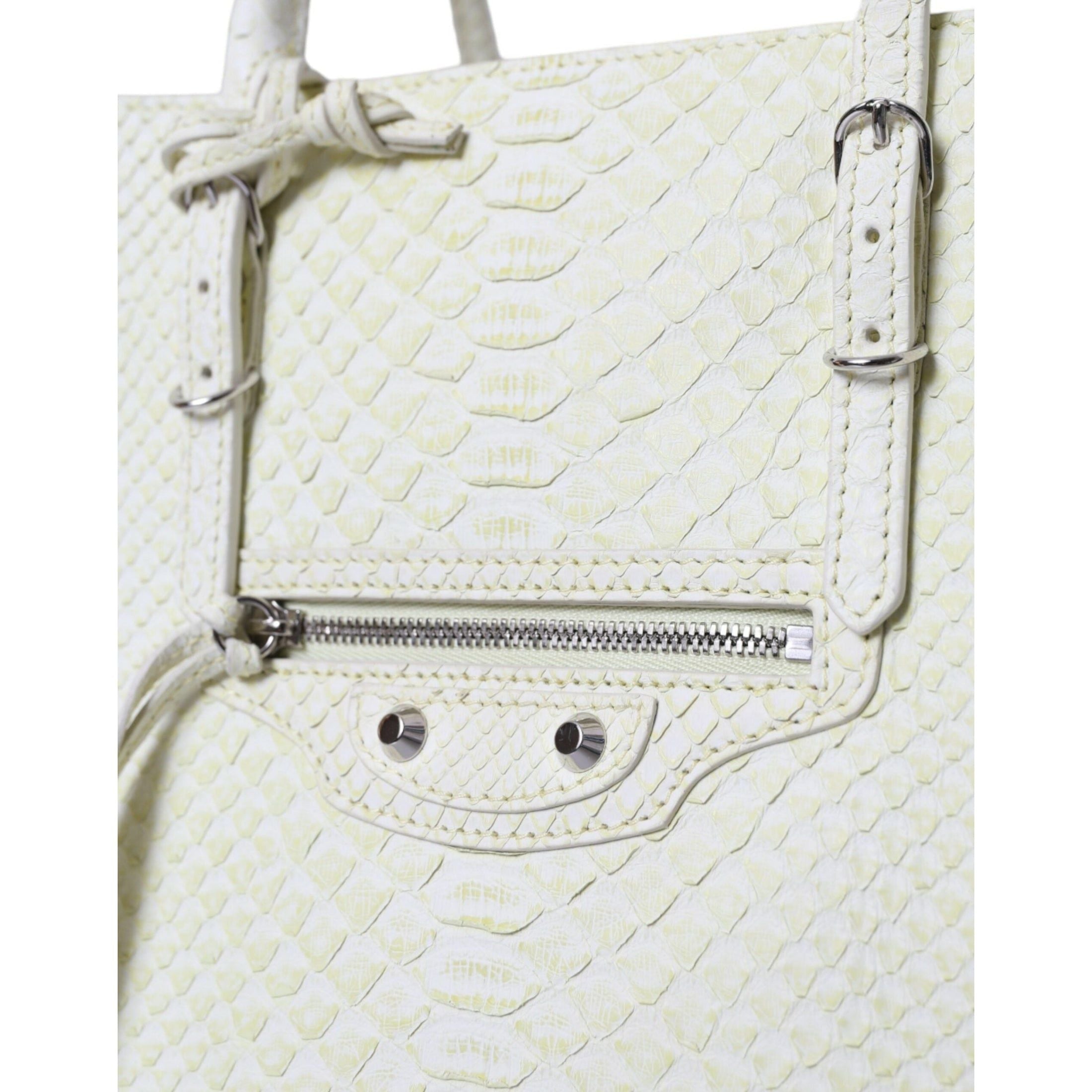 Chic Python Leather Tote in White & Yellow