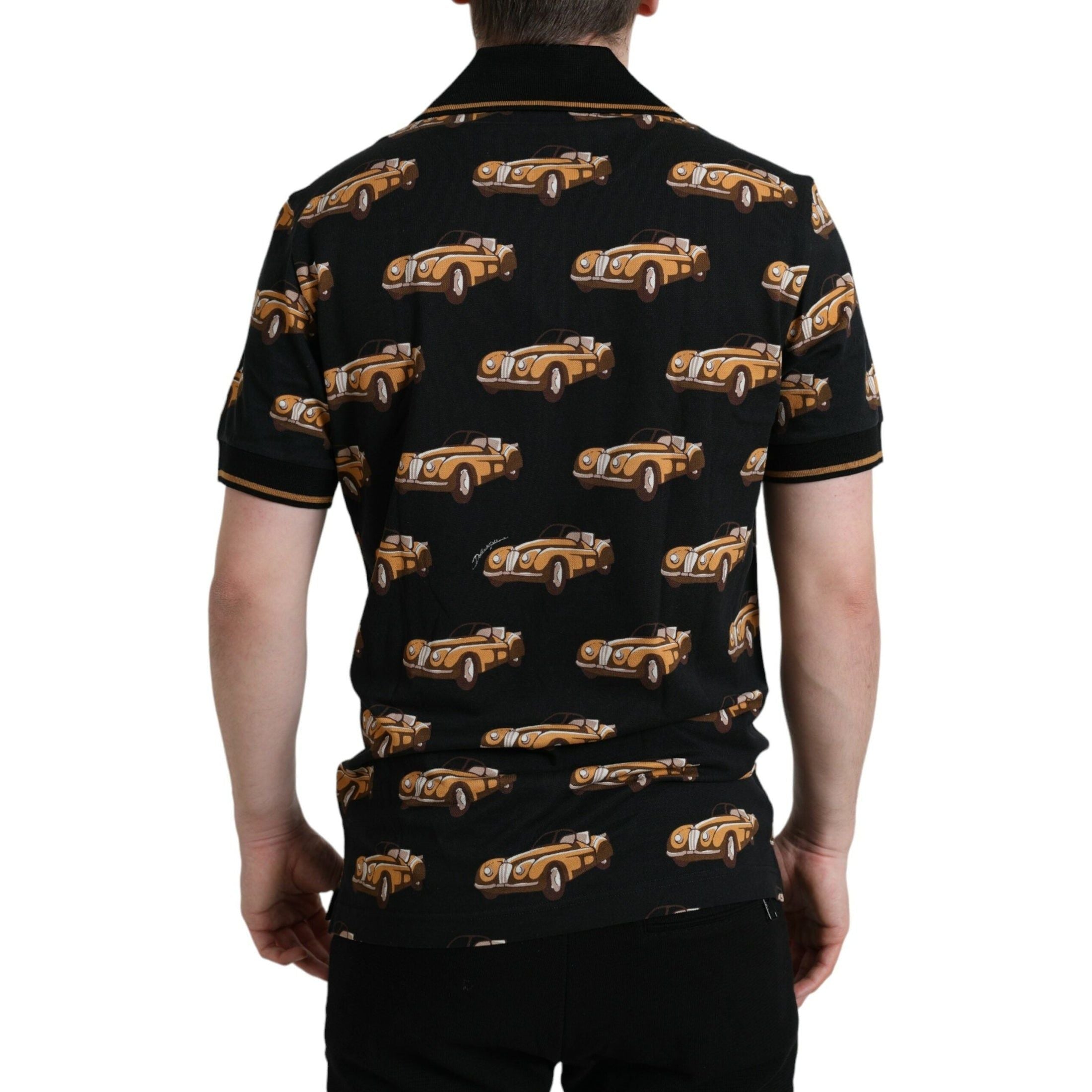 Black Car Print Short Sleeve Polo T-shirt