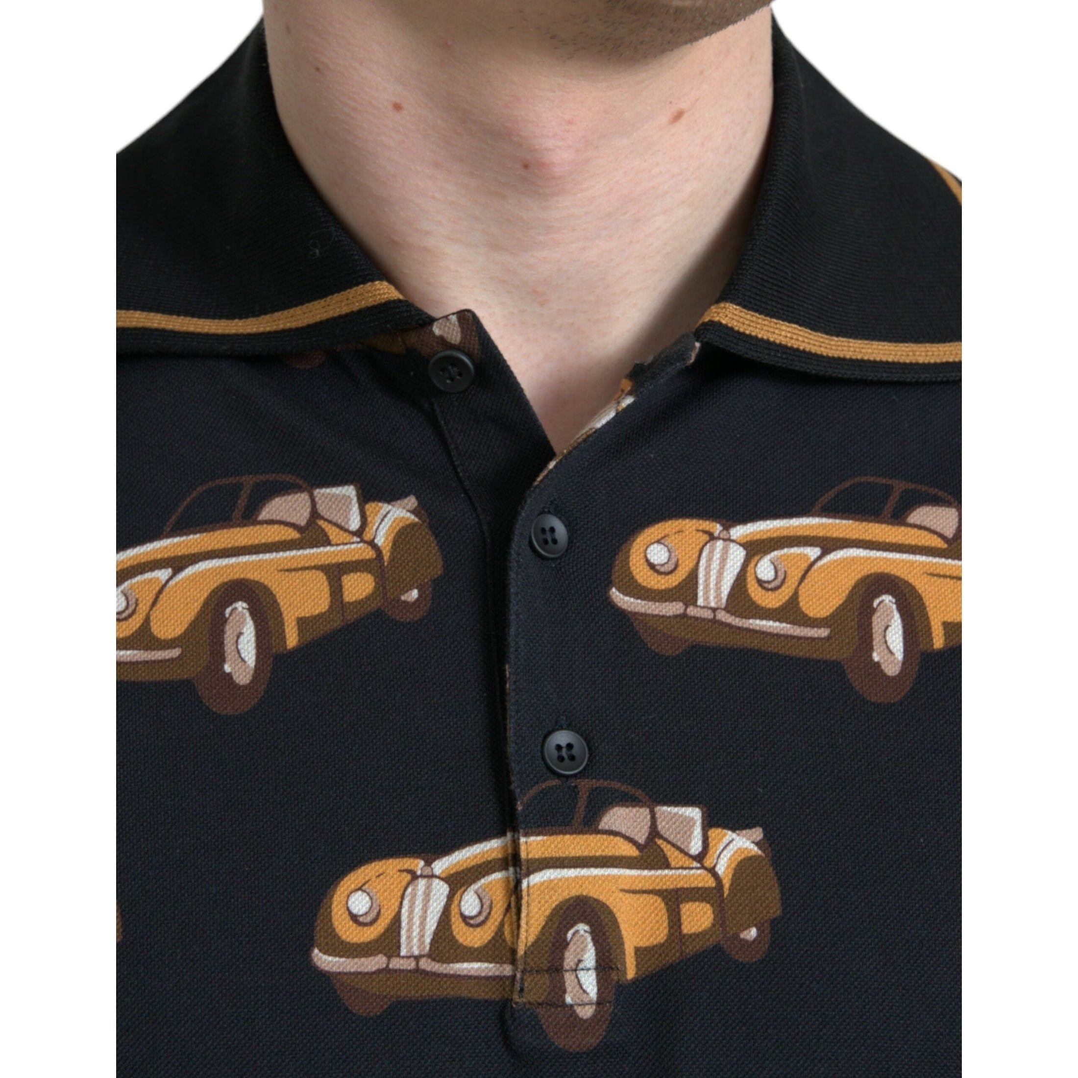 Black Car Print Short Sleeve Polo T-shirt