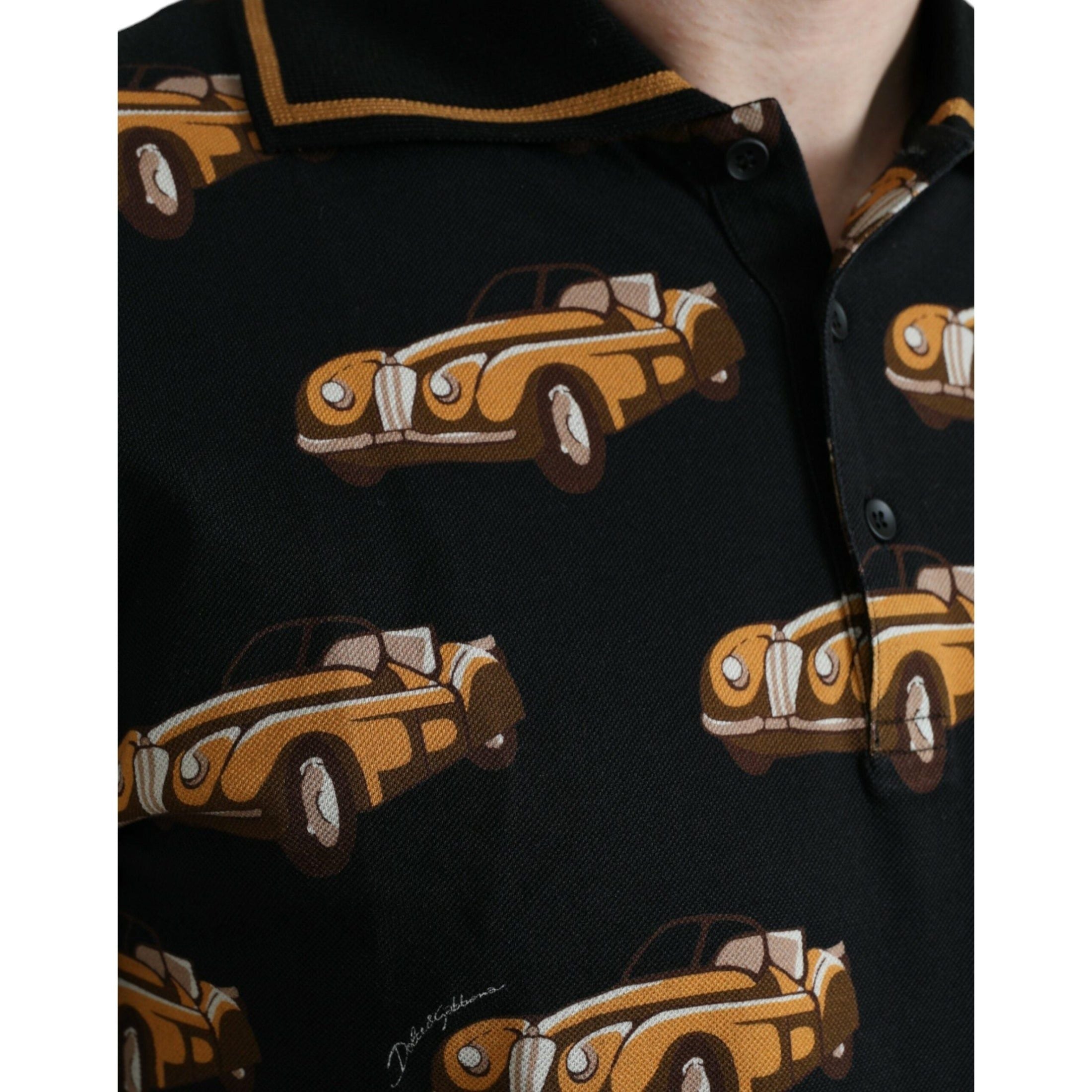 Black Car Print Short Sleeve Polo T-shirt