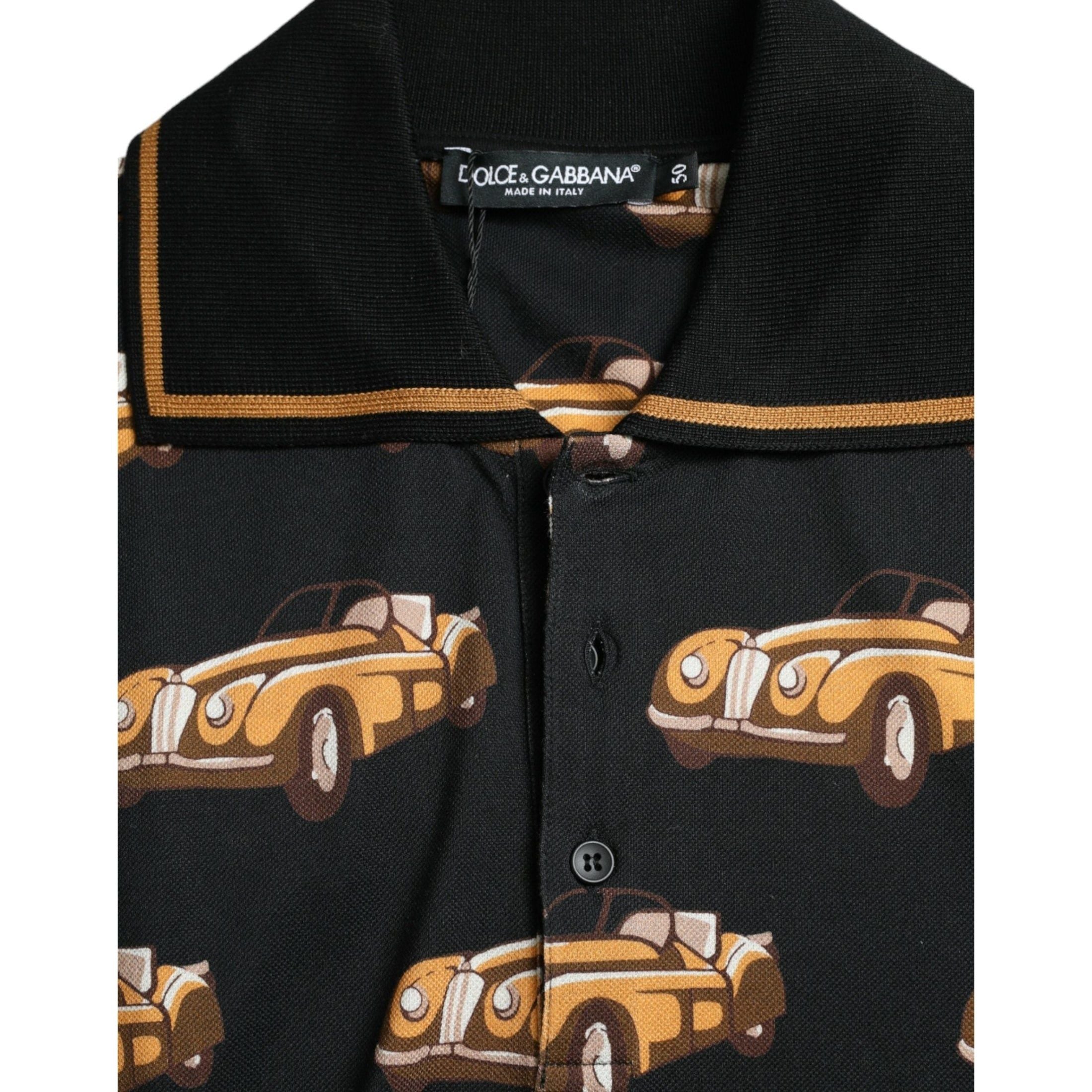 Black Car Print Short Sleeve Polo T-shirt