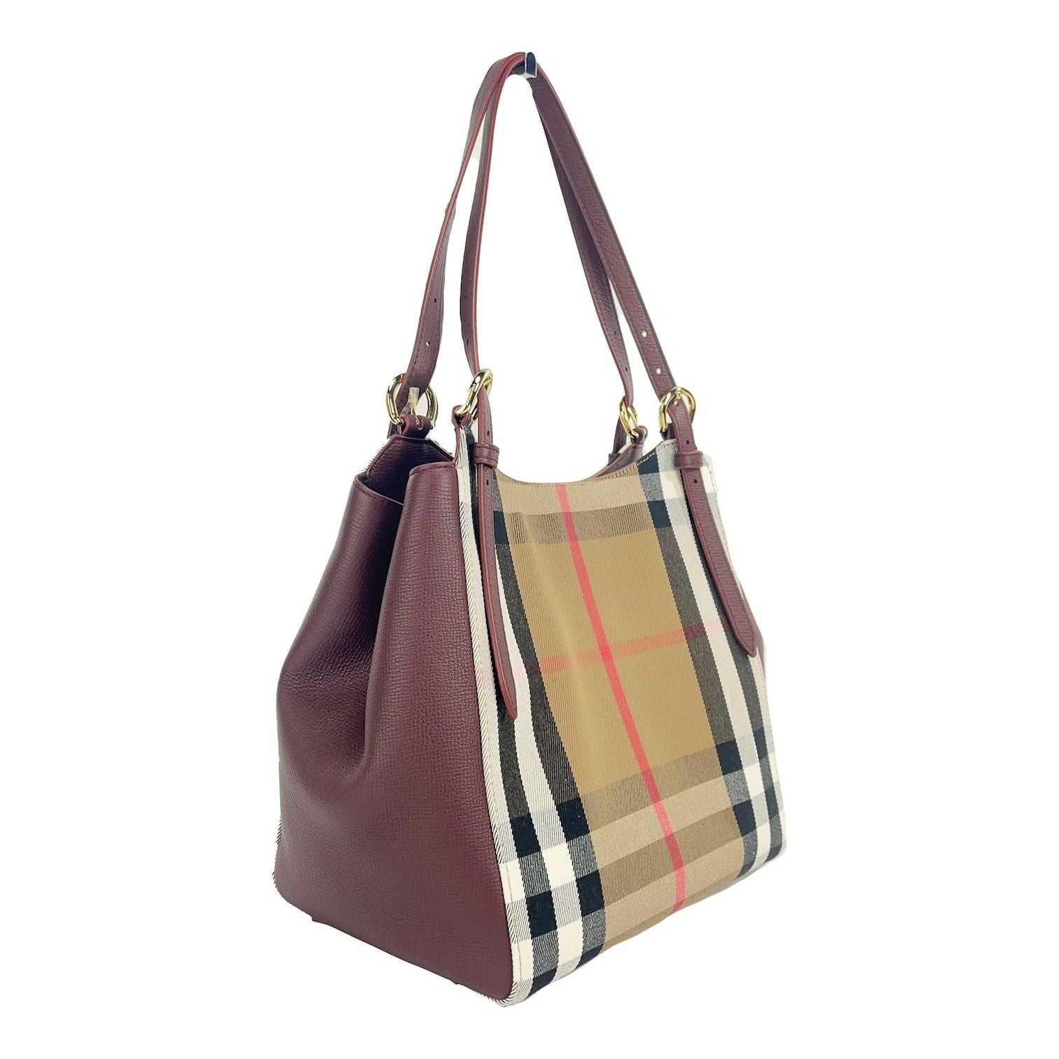 Small Canterby Mahogany Leather Check Canvas Tote Bag Purse