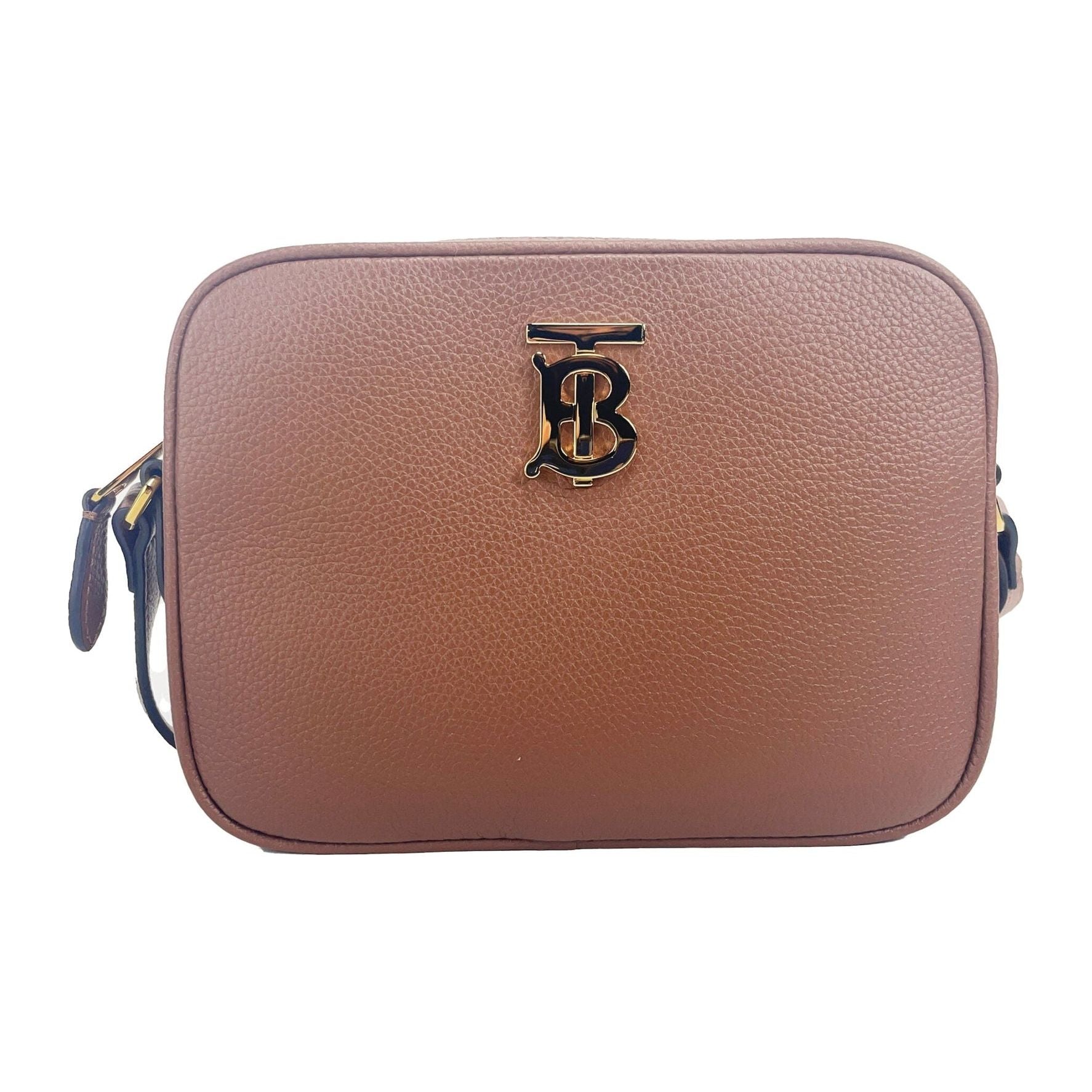 Small Leather Tan Camera Crossbody TB Logo Bag