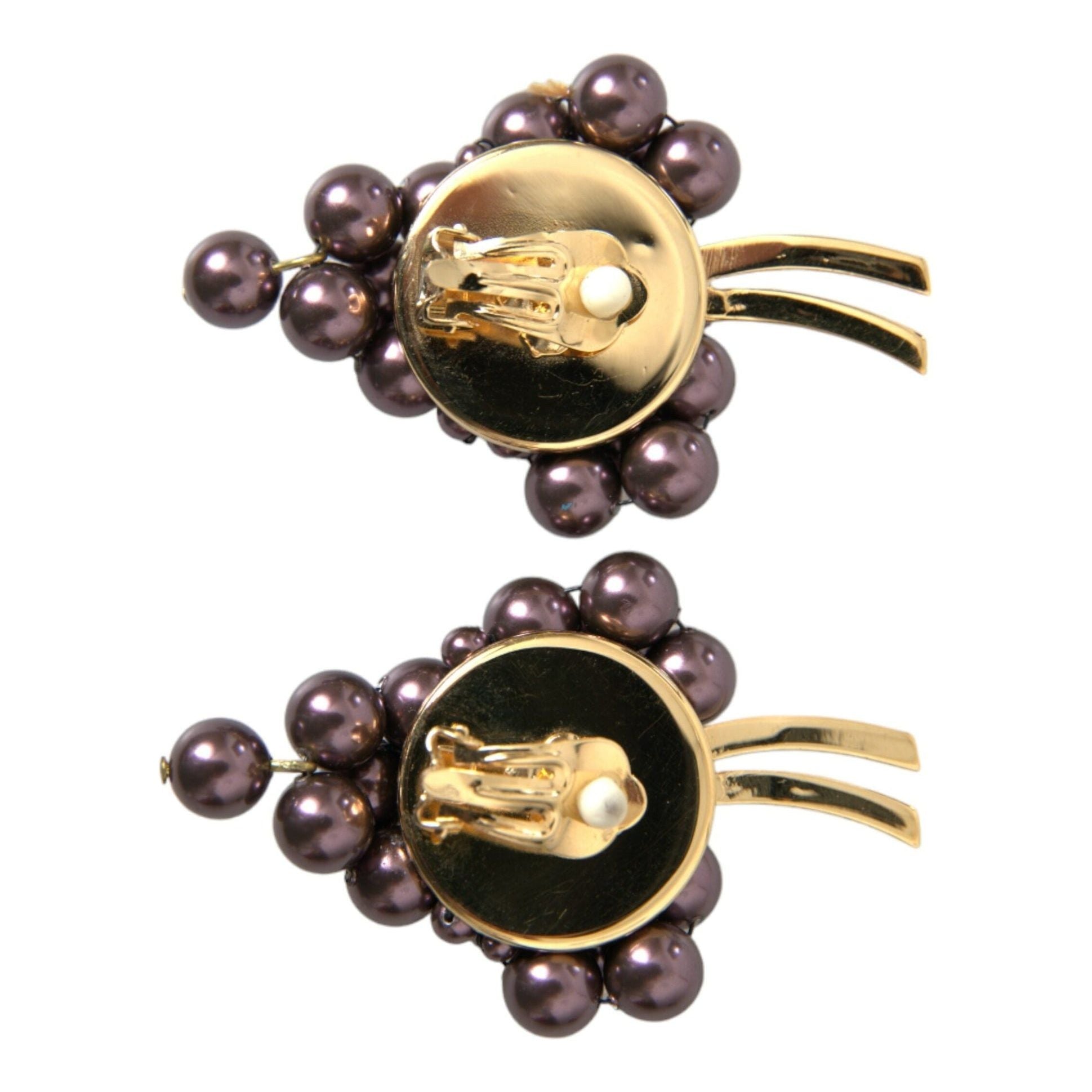 Purple Grape Pearl Sicily Gold Brass Floral Clip On Earrings