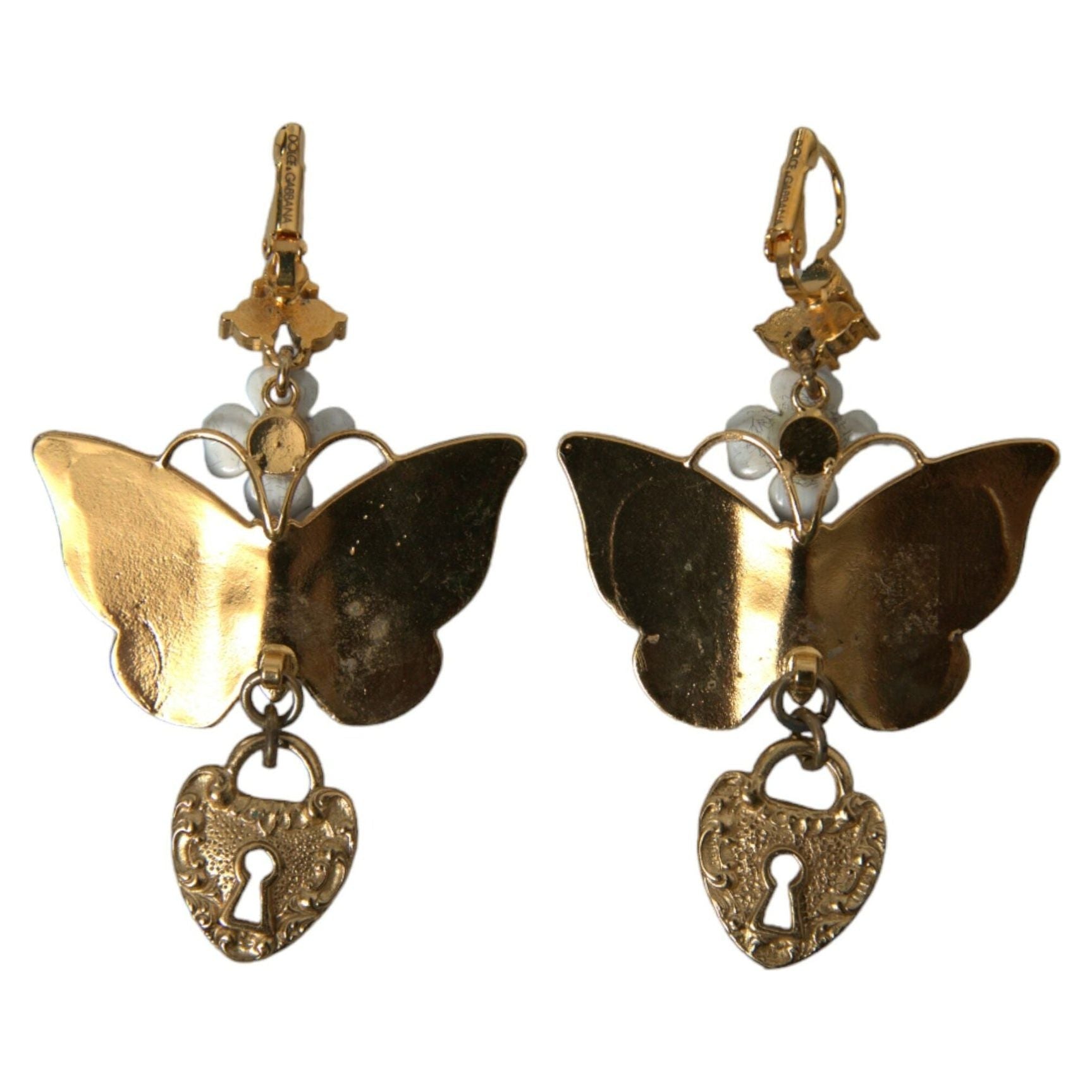 Gold Purple Crystal Butterfly Heart Locket Earrings