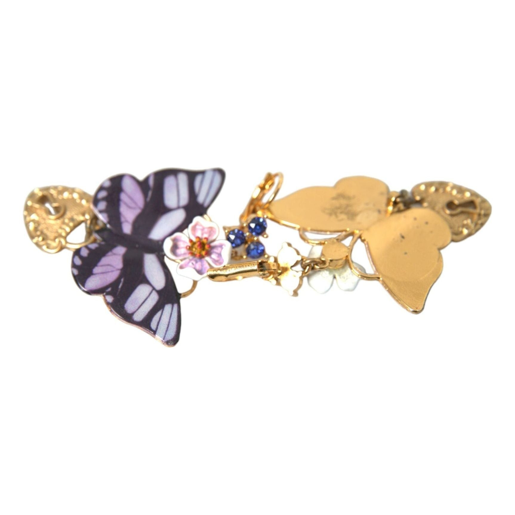 Gold Purple Crystal Butterfly Heart Locket Earrings