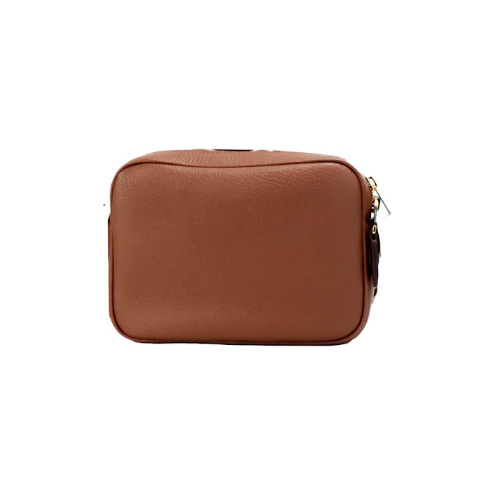 Small Branded Tan Brown Leather Camera Crossbody Bag