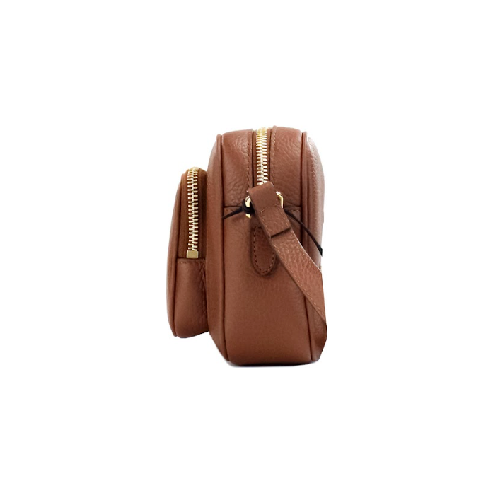 Small Branded Tan Brown Leather Camera Crossbody Bag