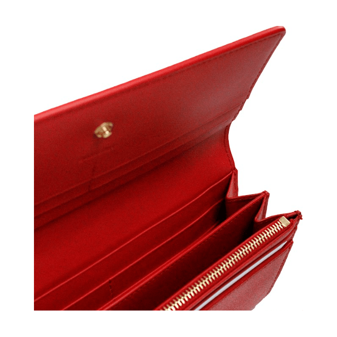 Porter Red Grained Leather Embossed Continental Clutch Flap Wallet