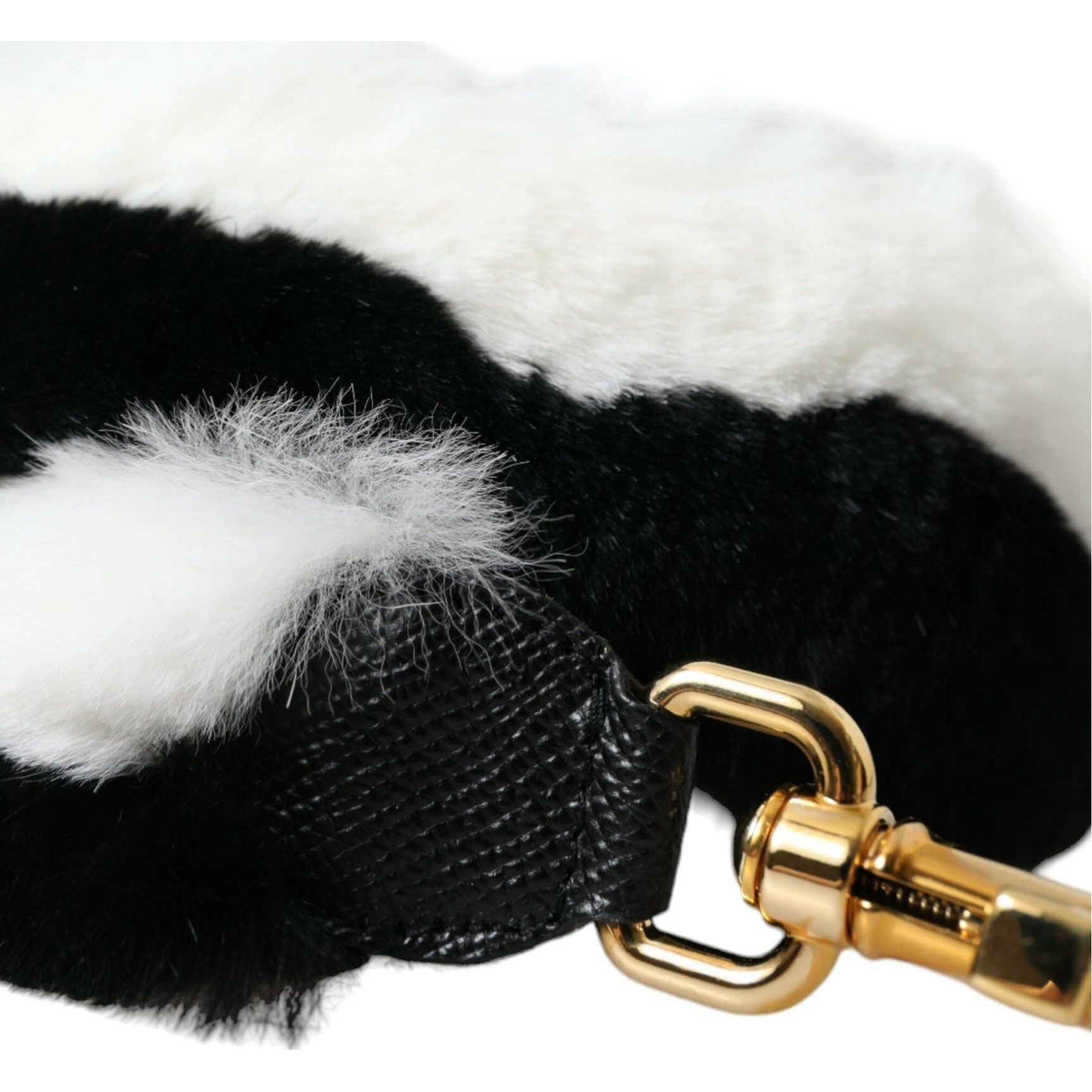 Black White Lapin Fur Accessory Shoulder Strap