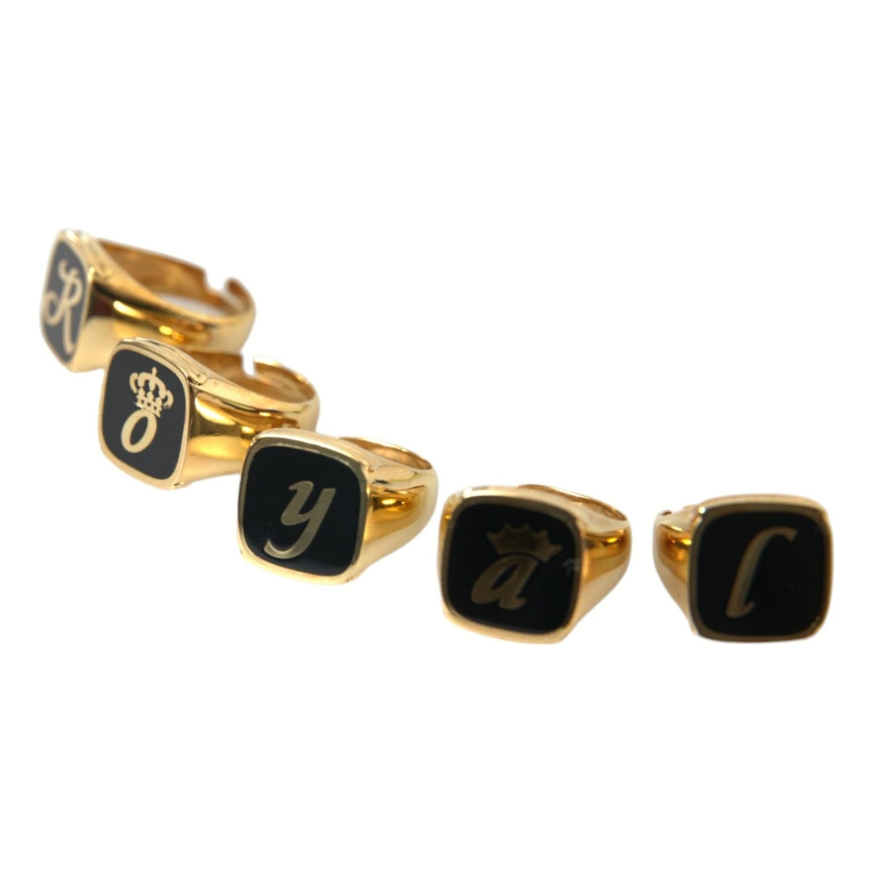 Gold Brass ROYAL Enamel Set of 5 Ring