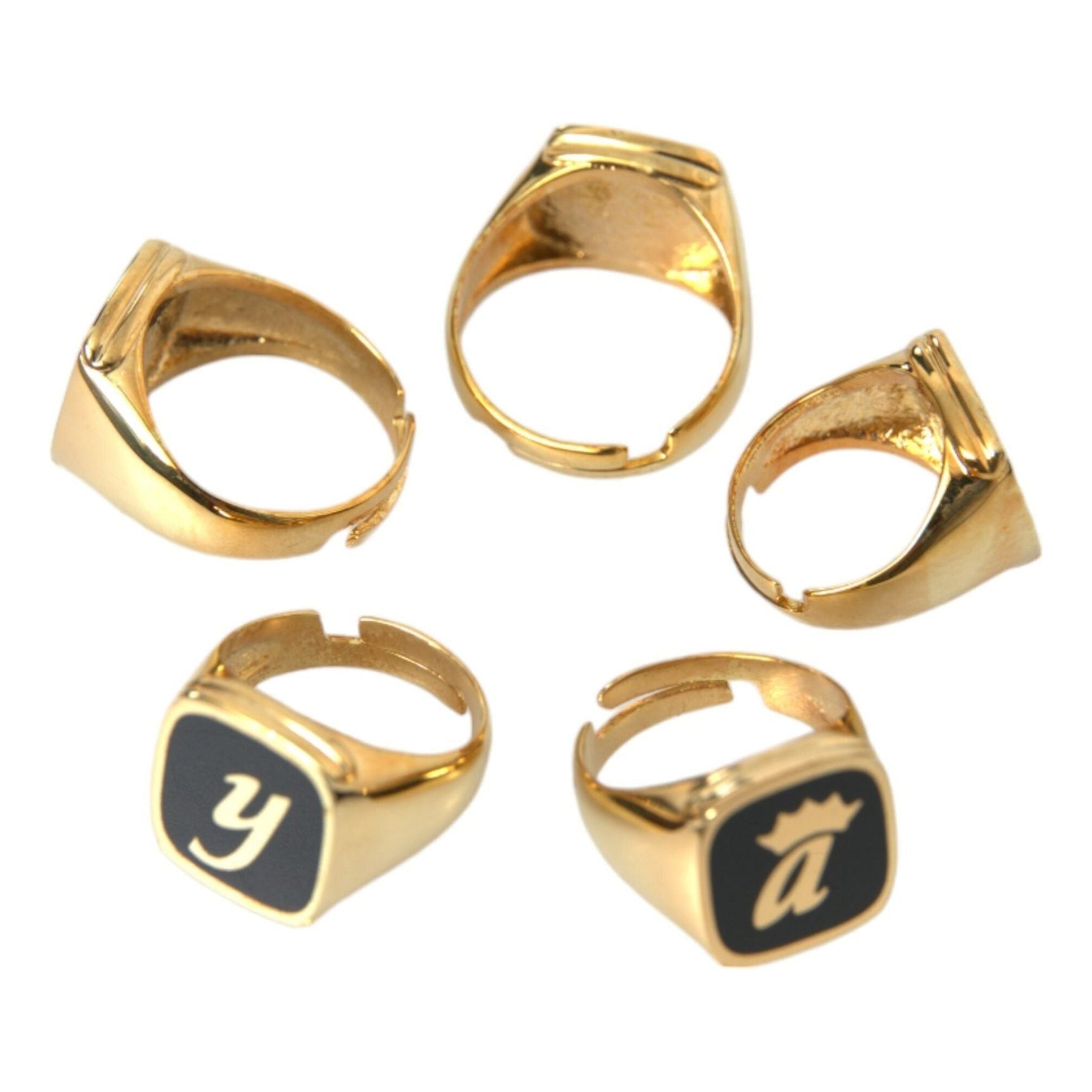 Gold Brass ROYAL Enamel Set of 5 Ring