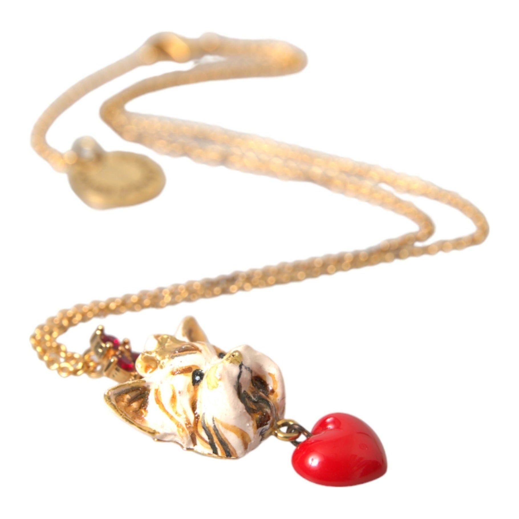 Gold Brass Chain Dog Heart Pendant Charm Necklace